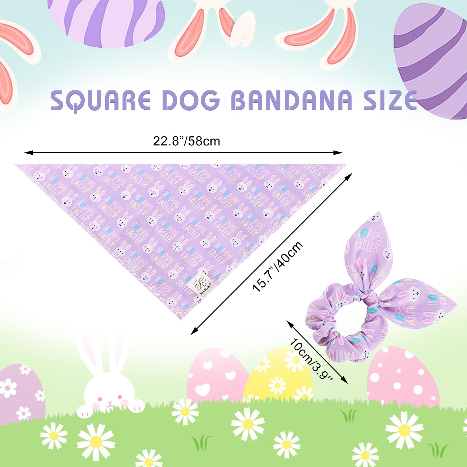 E-Clover Easter Dog Bandana & Matching Scrunchie-Bunny Dog Bandanas Pet Scarf Bib For Samll Dogs Puppy Girl Boy Owner Gift Purpl