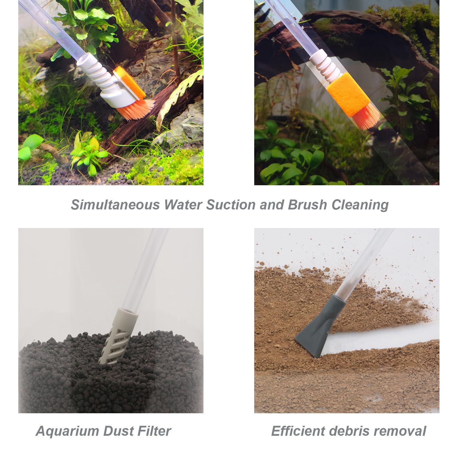 Arepk Compact Aquarium Siphon Vacuum And Water Changer Kit With Cleaning Brush. Perfect For Simultaneous Water Changing And Clea