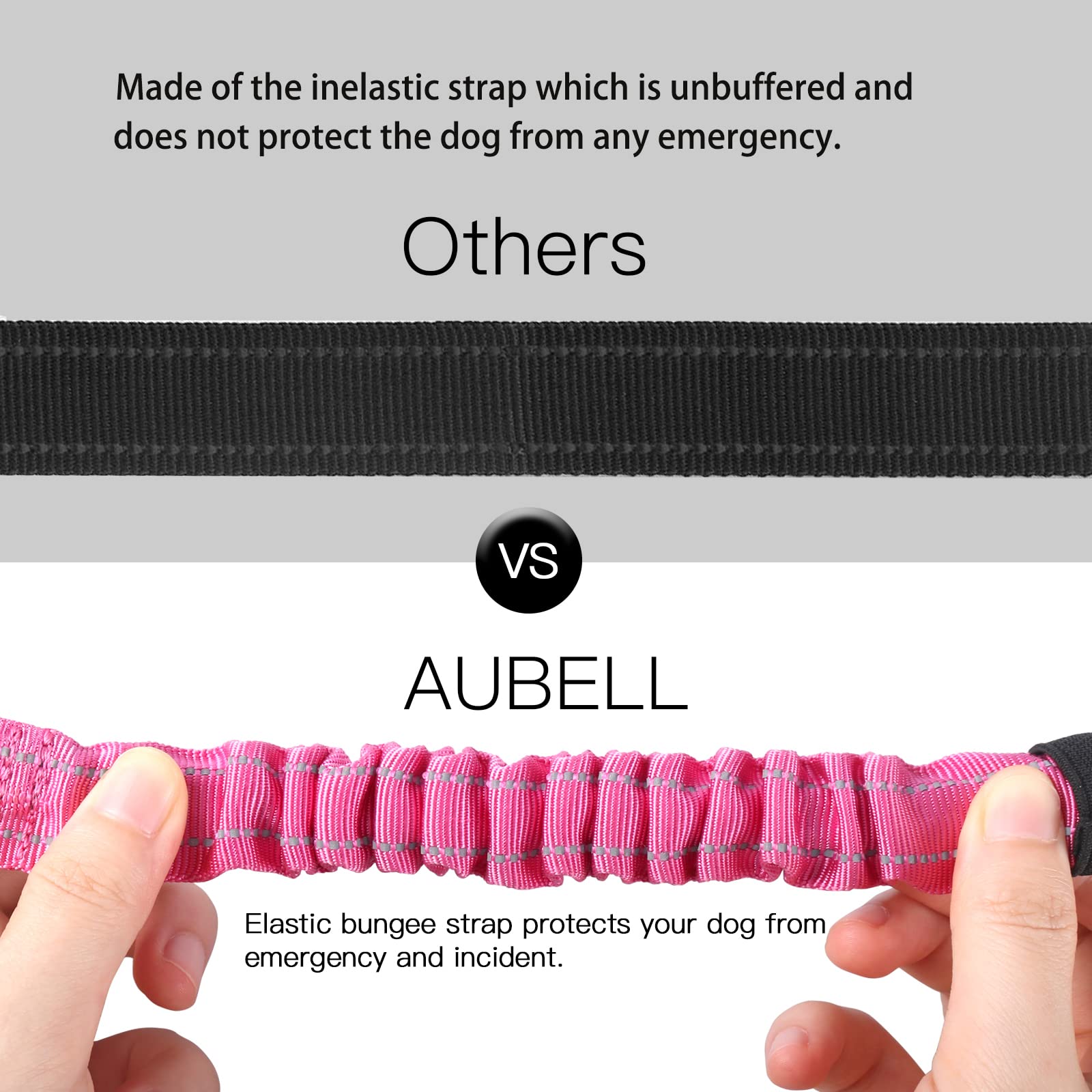 Aubell Dog Seat Belt For Car,Updated 3-In-1 Adjustable Reflective Bungee Heavy Duty Dog Car Harness Tether With Clip Hook Latch