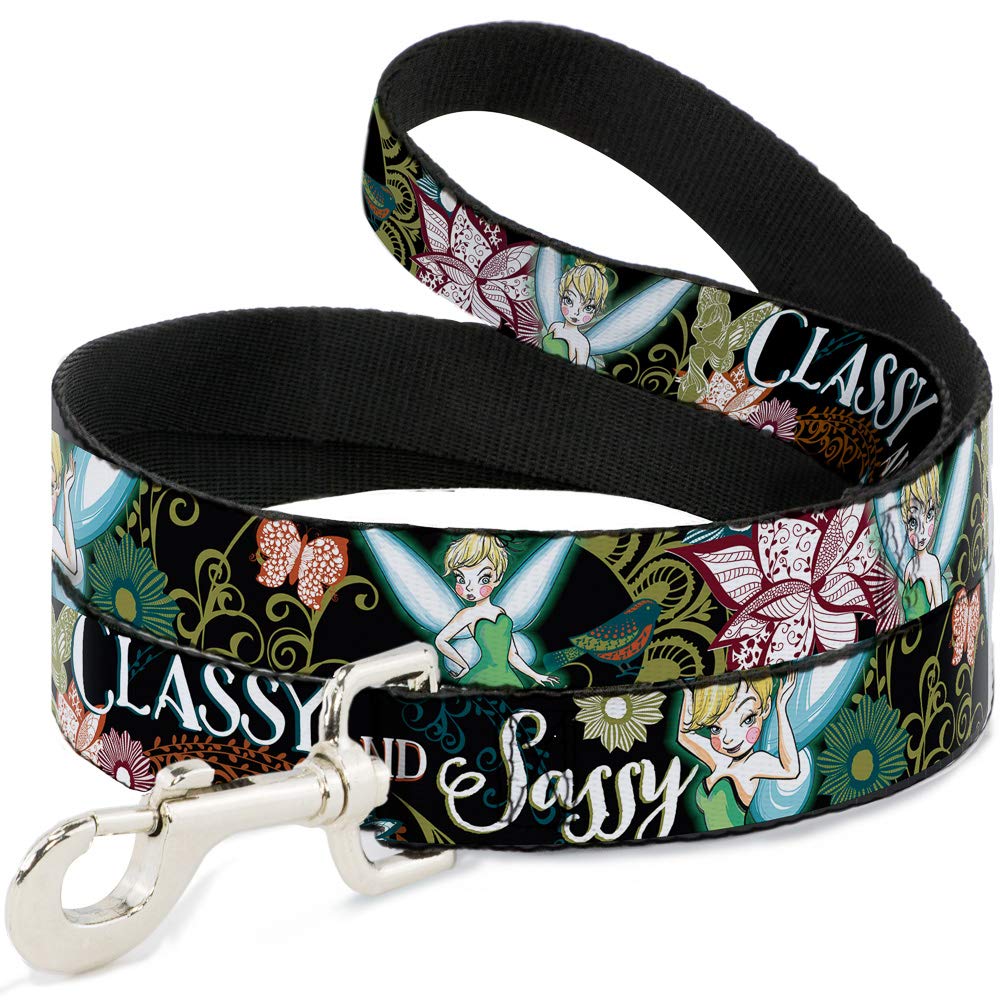 Buckle-Down Pet Leash - Tinker Bell Floral Collage Classy And Sassy - 6 Feet Long - 1.5'' Wide