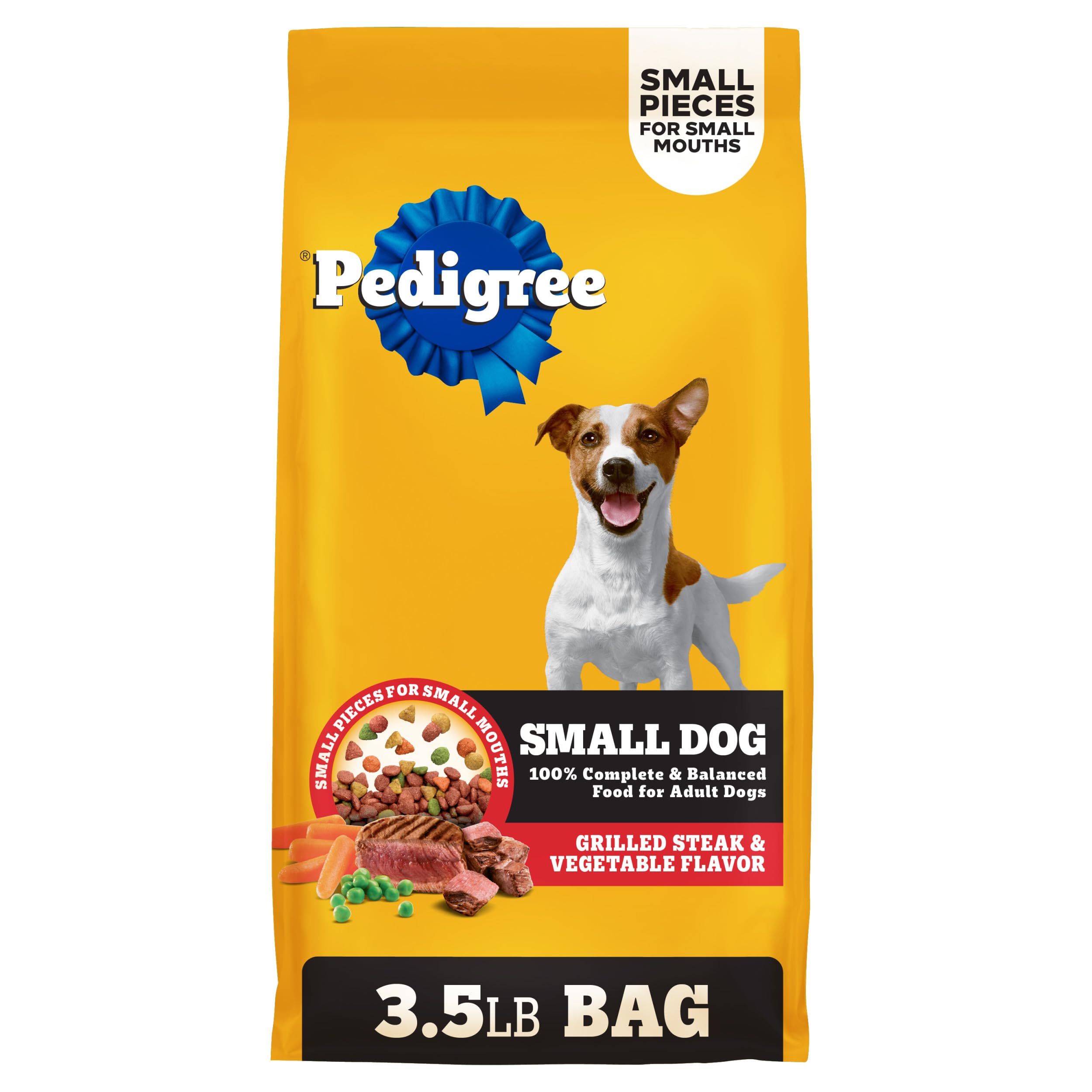 Pedigree Small Dog Complete Nutrition Small Breed Adult Dry Dog Food Grilled Steak and Vegetable Flavor Dog Kibble, 3.5 lb. Bag