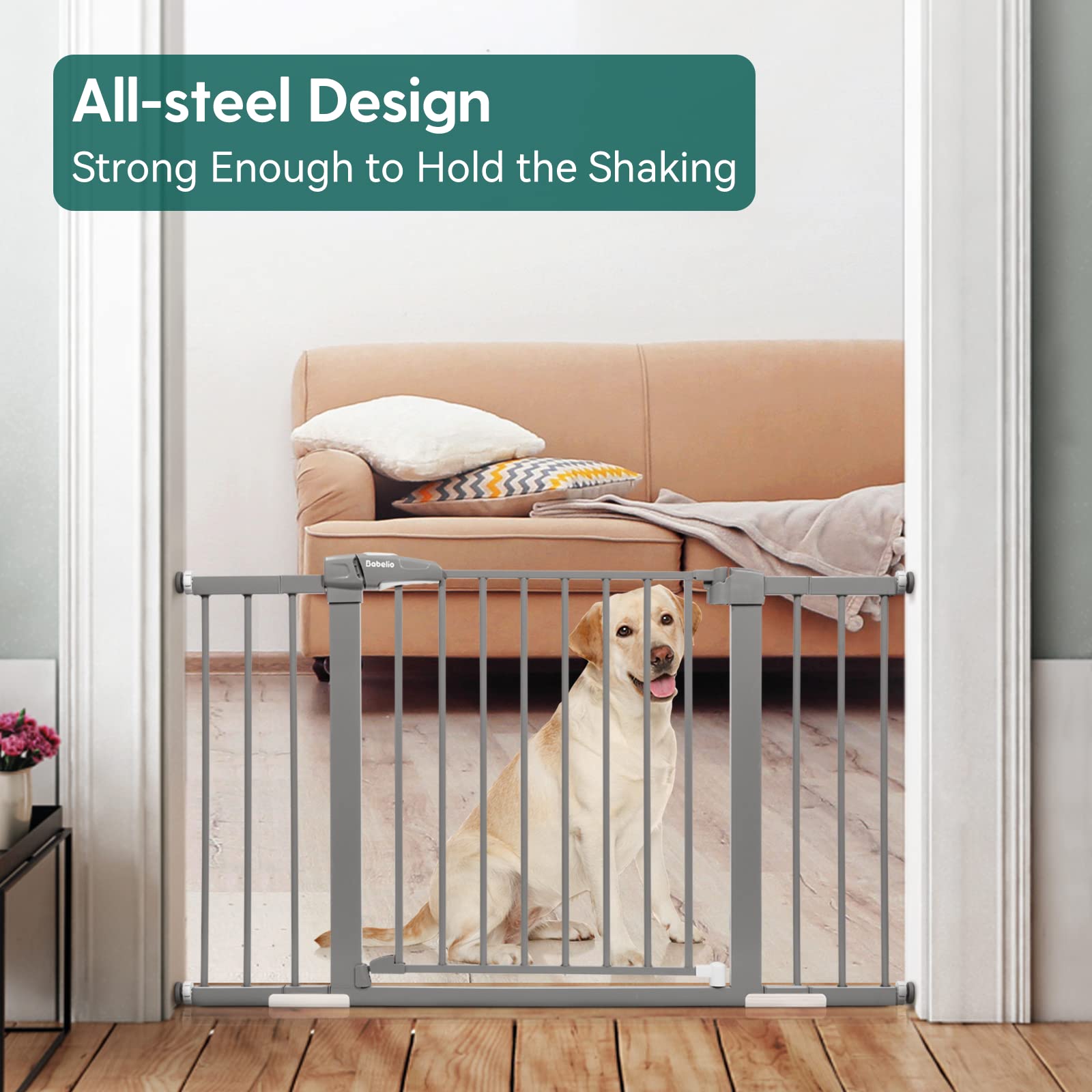 Babelio Metal Baby Gate, 29-48'' Auto Close Easy Install Pet Gate, Extra Wide Walk Thru Child Safety Gate With Door, Pressure Mounted Dog Gate For Doorways & Stairs, With Y Spindle Rods, Black