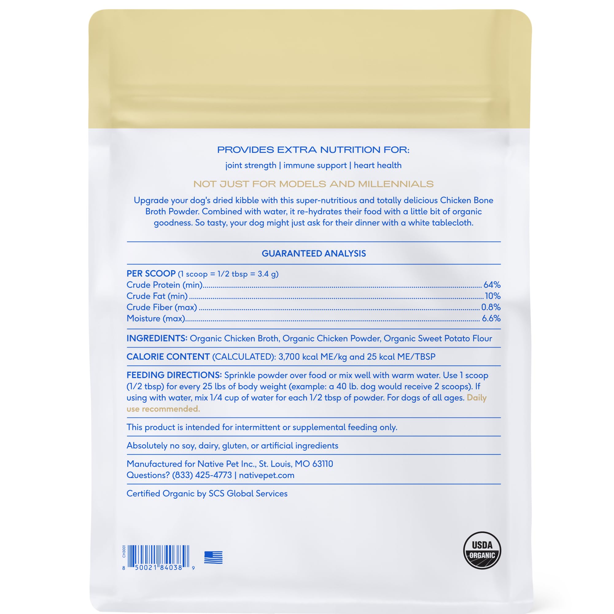 Native Pet Bone Broth for Dogs and Cats - Chicken Bone Broth Powder Dog Food Toppers for Picky Eaters - Provides Extra Nutrition