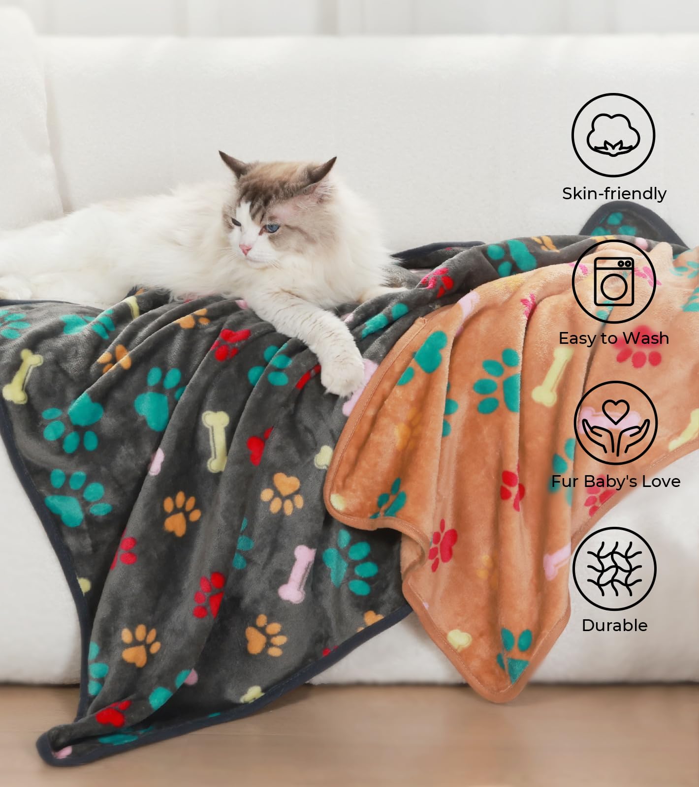 1 Pack 6 Blankets Dog Cat Soft Fluffy Fleece Pet Blanket Warm Cute Print Design Puppy Kitten Blanket Doggy Bone Small(23X16)