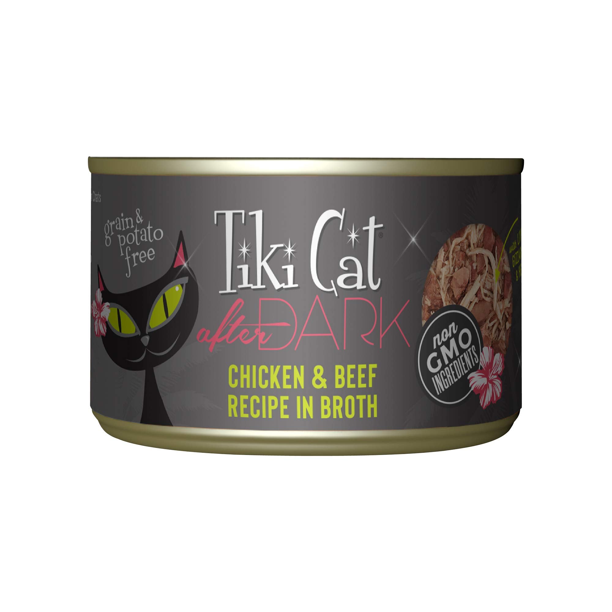 Tiki Cat After Dark, Chicken & Beef, High-Protein and 100% Non-GMO Ingredients, Wet Cat Food for Adult Cats, 5.5 oz. Cans (Pack 