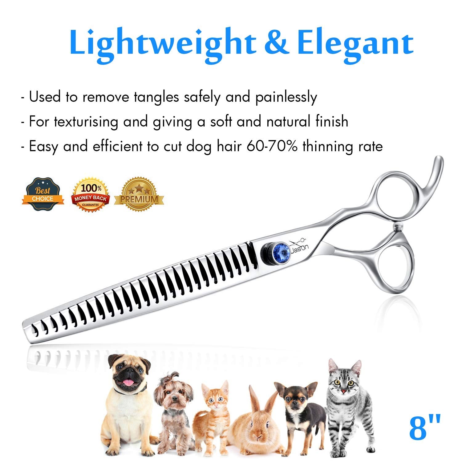 Jason 8'' 26 Tooth Chunkers Shears For Dogs Ergonomic Cats Grooming Scissors Texturizing Blending Thinning Shear Pets Trimming K