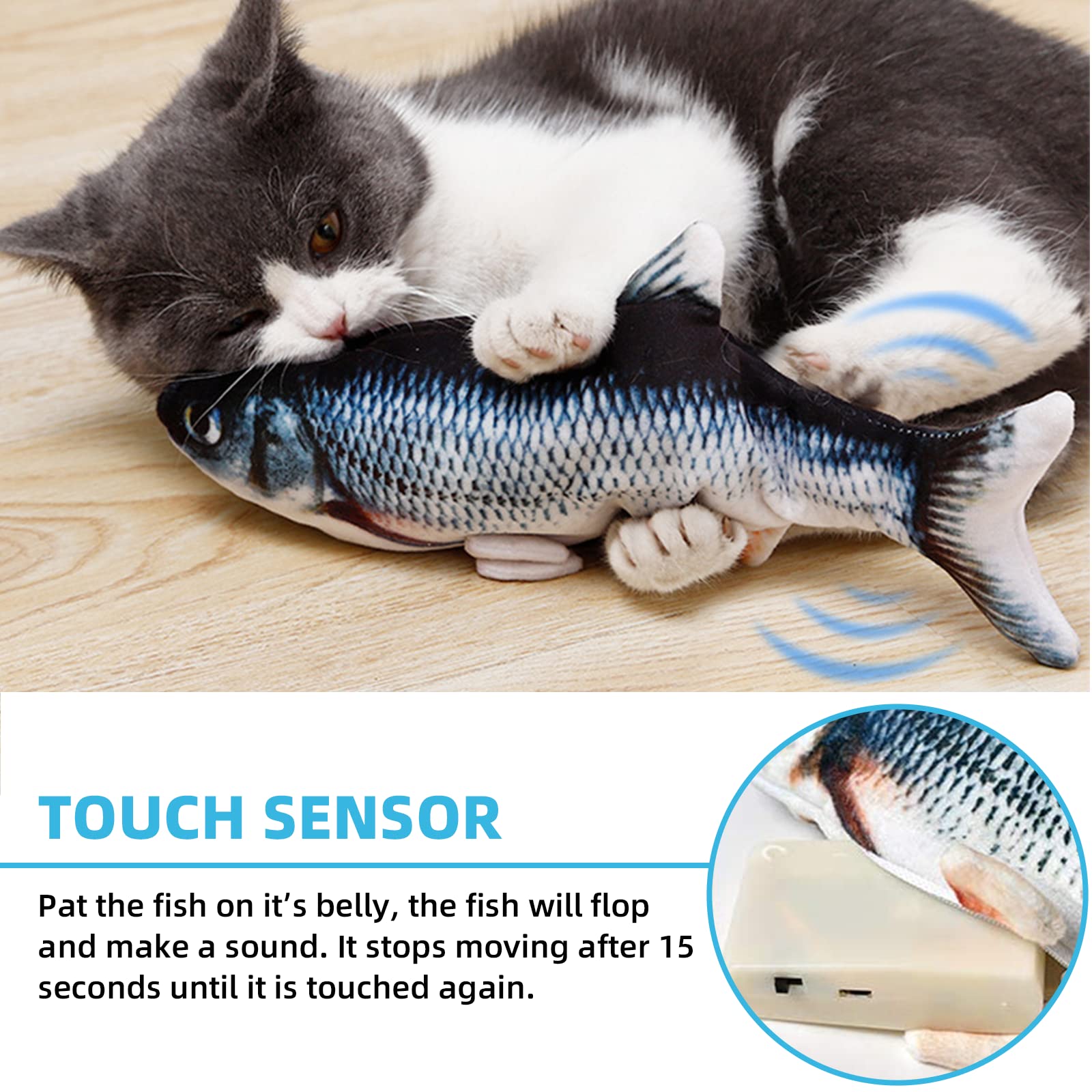 Tocirelo Electric Floppy Fish Cat Toy, 11" Plush Interactive Kicker, Carp Color, Perfect for Indoor Cats and Dogs