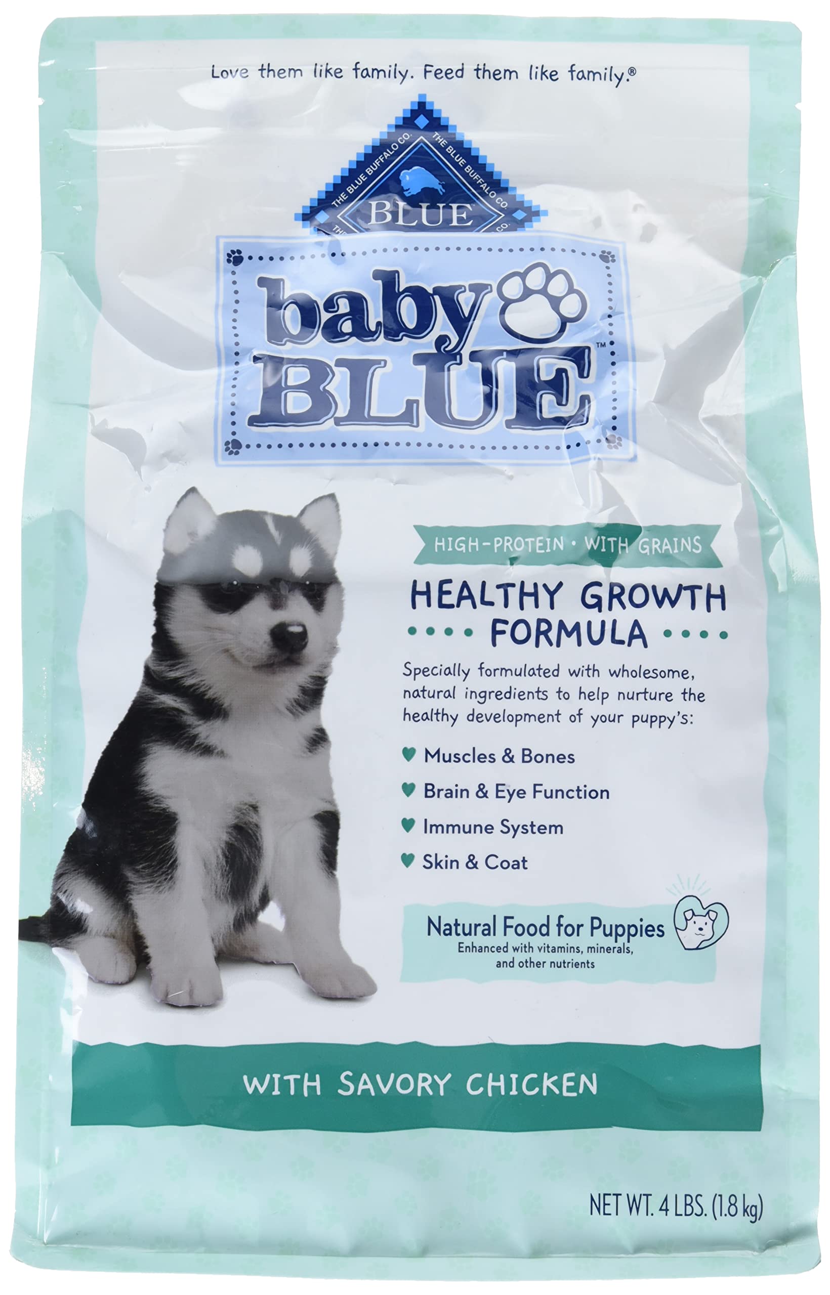 Blue Buffalo Baby Blue Natural Dry Food for Puppies, Healthy Growth Formula with DHA, High-Protein Savory Chicken Recipe, 4-lb.