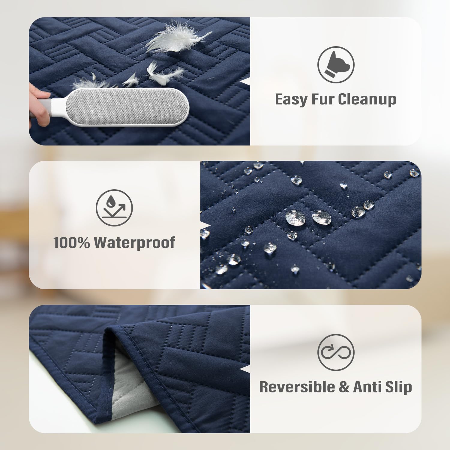 Boctopug Dog Bed Cover For Pets Blankets Rug Pads For Couch Protection Waterproof Bed Covers Dog Blanket Furniture Protector Reusable Changing Pad (Navy Blue+Light Grey, 82'X82')
