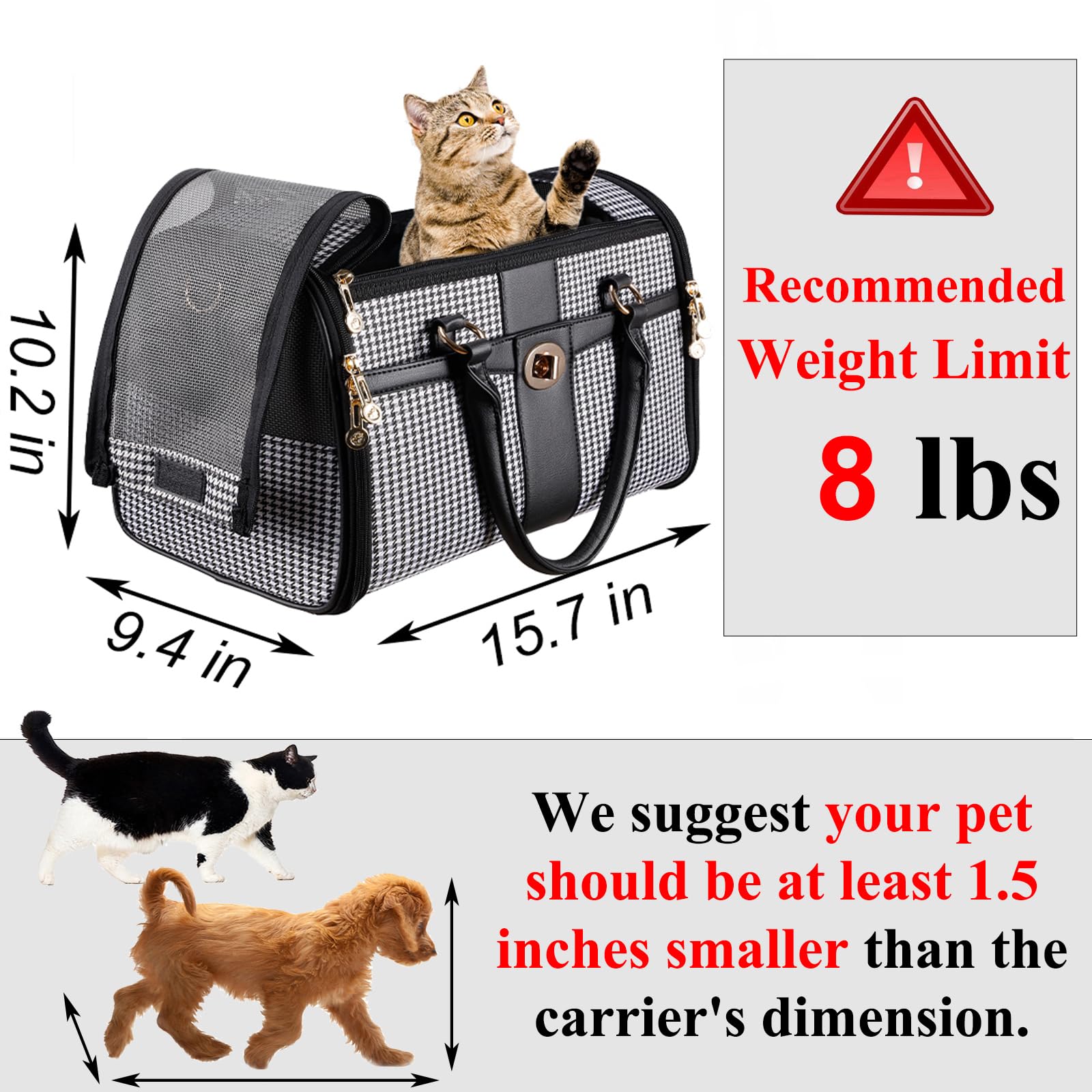 NewEle Fashion Dog Purse Carrier for Small Dogs with Extra Large Pocket, Holds Up to 8lbs Woven Cloth Pet Carrier, Cat Carrier,