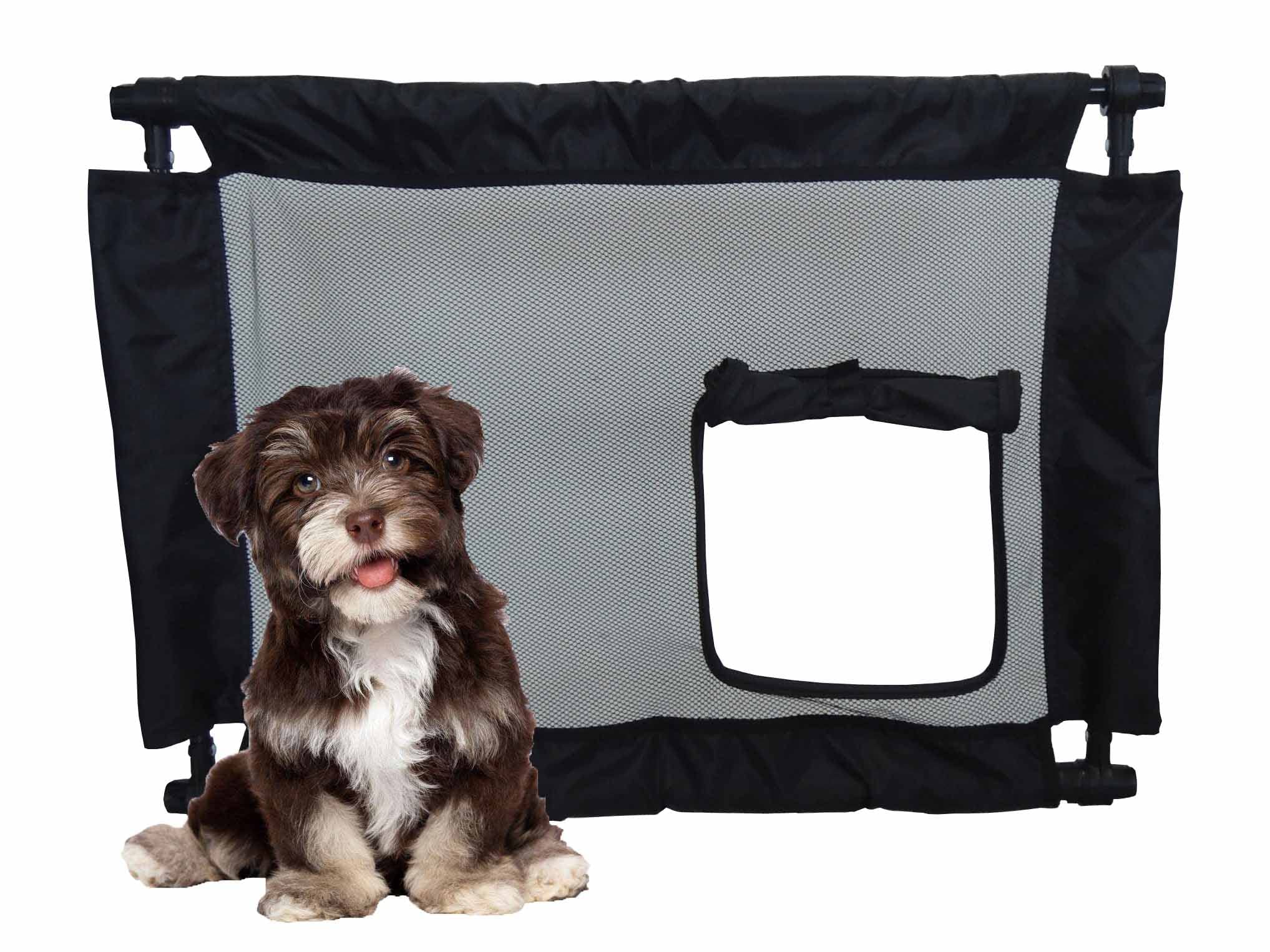 Pet Life Porta-Gate Portable Travel Pet Gate With Adjustible Length - Collapsible Folding Cat And Dog Gate With Built-In Zippere