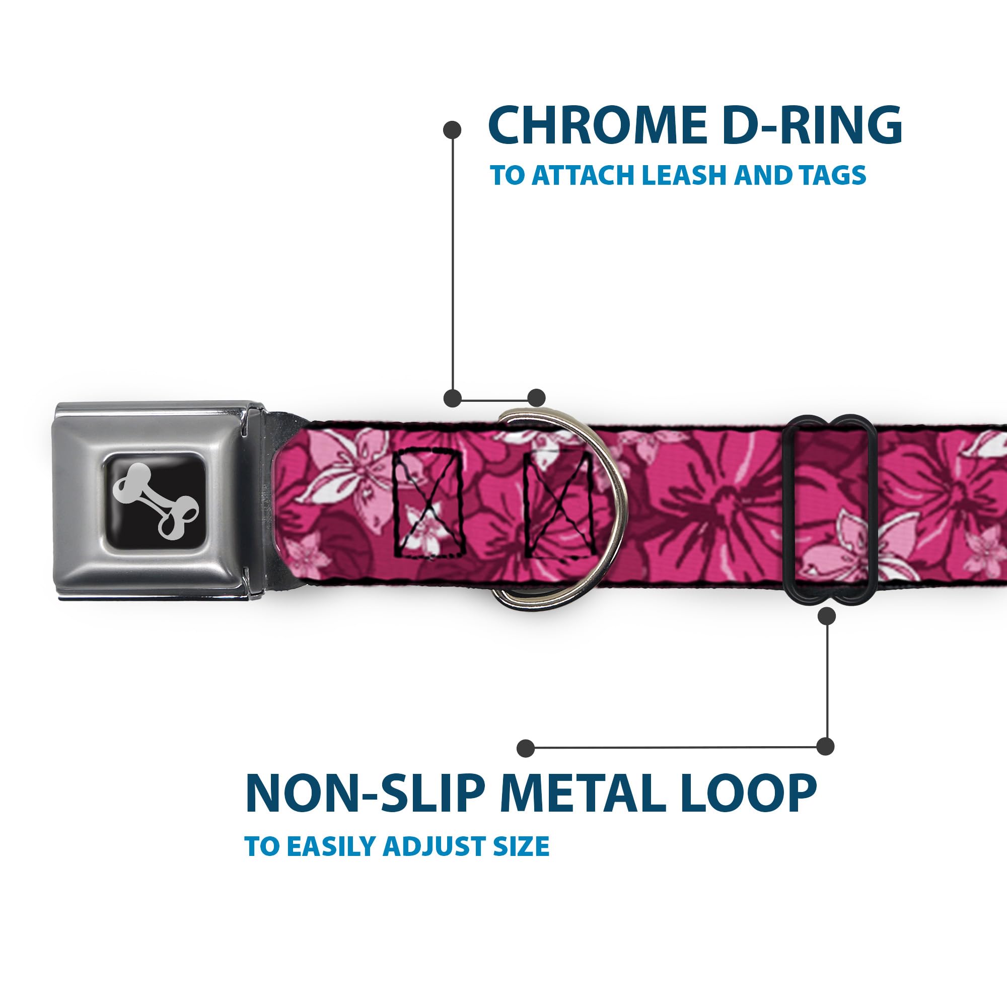 Buckle-Down Seatbelt Buckle Dog Collar - Hibiscus Collage Pink Shades - 1' Wide - Fits 11-17' Neck - Medium (Dc-W30876-M)