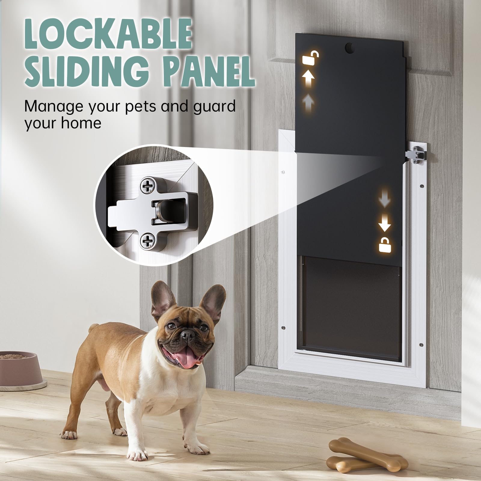 Dog Door For Door All Aluminum Alloy 3 Flaps White, Medium Doggy Doggie Door, Cat Door Heavy Duty Pet Door For Dogs, Insulation
