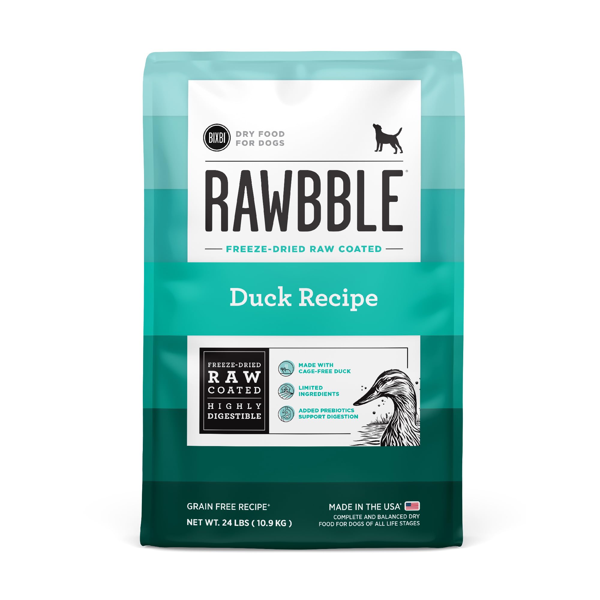 BIXBI Rawbble Dry Dog Food, Duck, 24 lbs - USA Made with Fresh Meat - No Meat Meal & No Corn, Soy or Wheat - Freeze Dried Raw Co