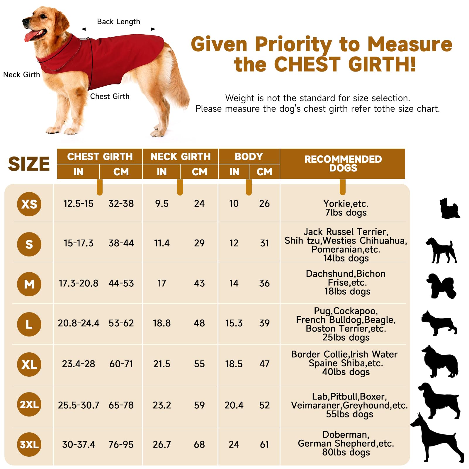 Bonawen Fleece Dog Coat Reflective Cold Weather Dog Jacket Apparel For Extra Large To Small Pets(Red,3Xl)