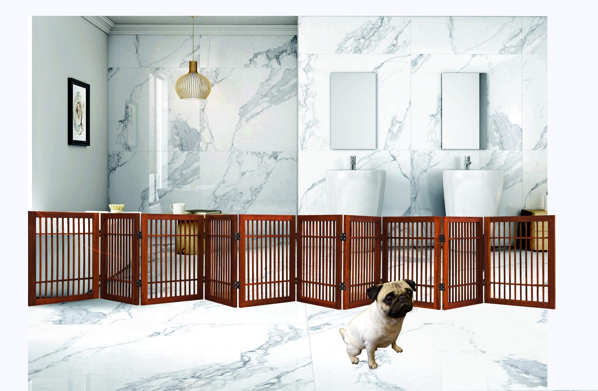 Urnporium Pet Dog Gate Strong and Durable Freestanding Folding Acacia Hardwood Portable Wooden Fence Indoors or Outdoors Foldabl