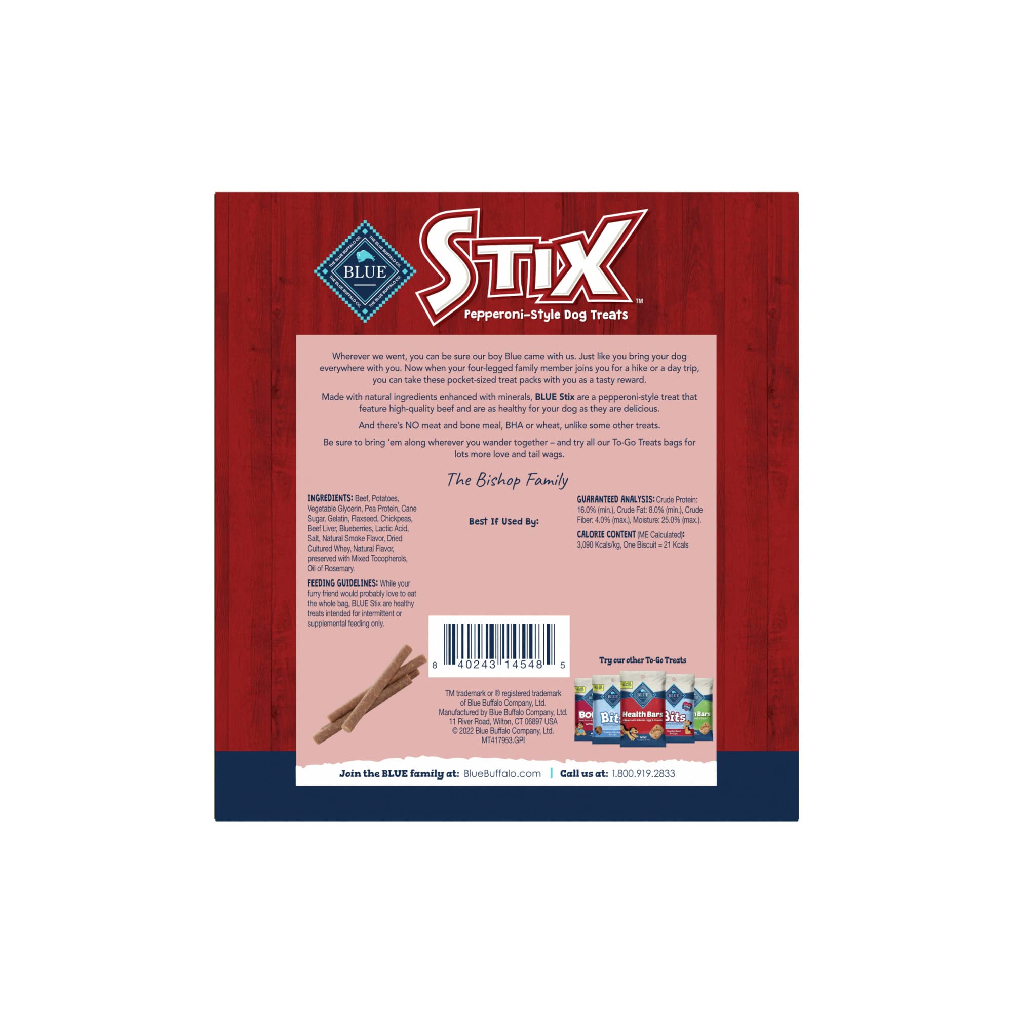 Blue Buffalo Stix Natural Soft Moist Dog Treats TOGO Beef Recipe, 1oz Bags, Pack of 12