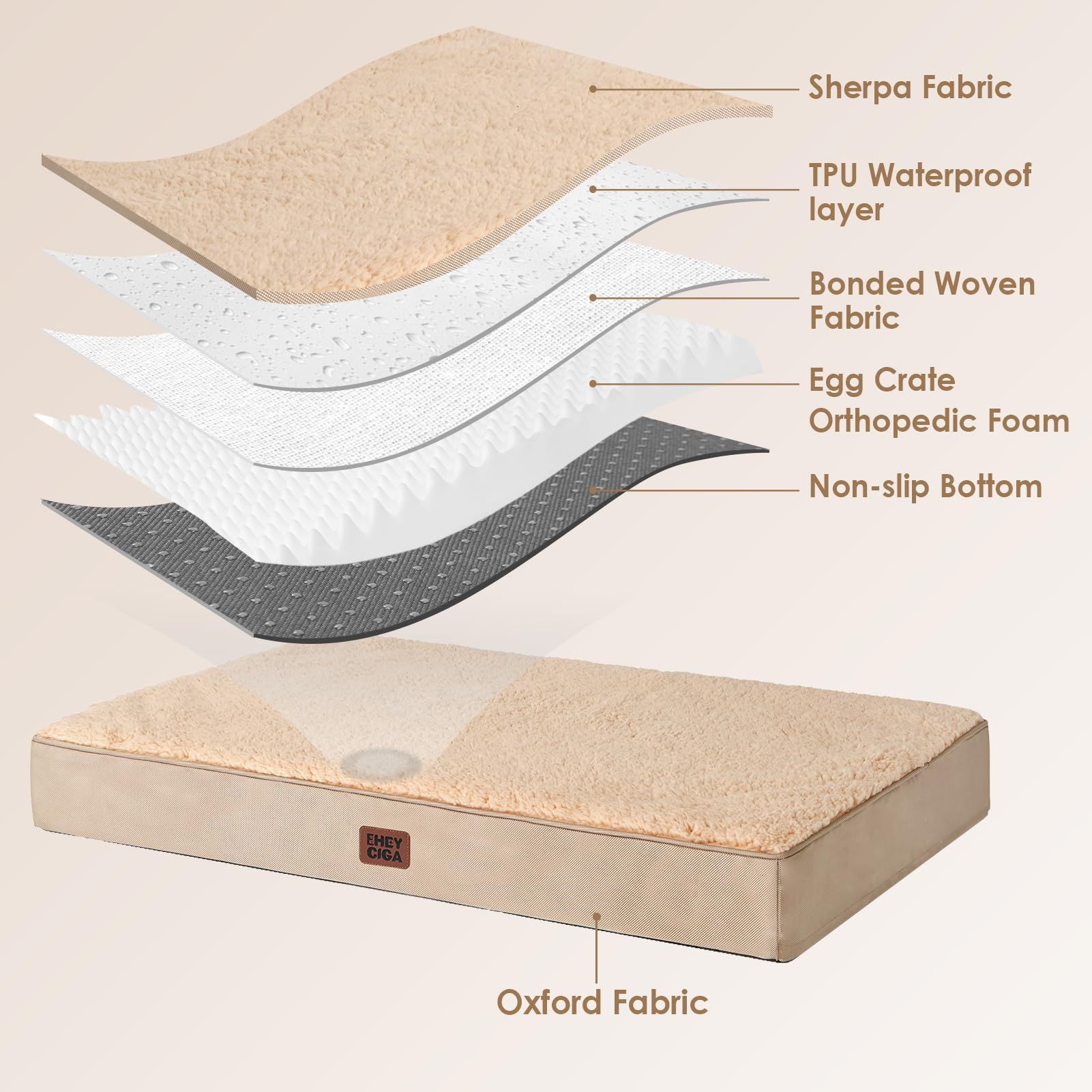 Eheyciga Orthopedic Xl Dog Beds For Extra Large Dogs With Removable Washable Cover, Khaki, 44X32