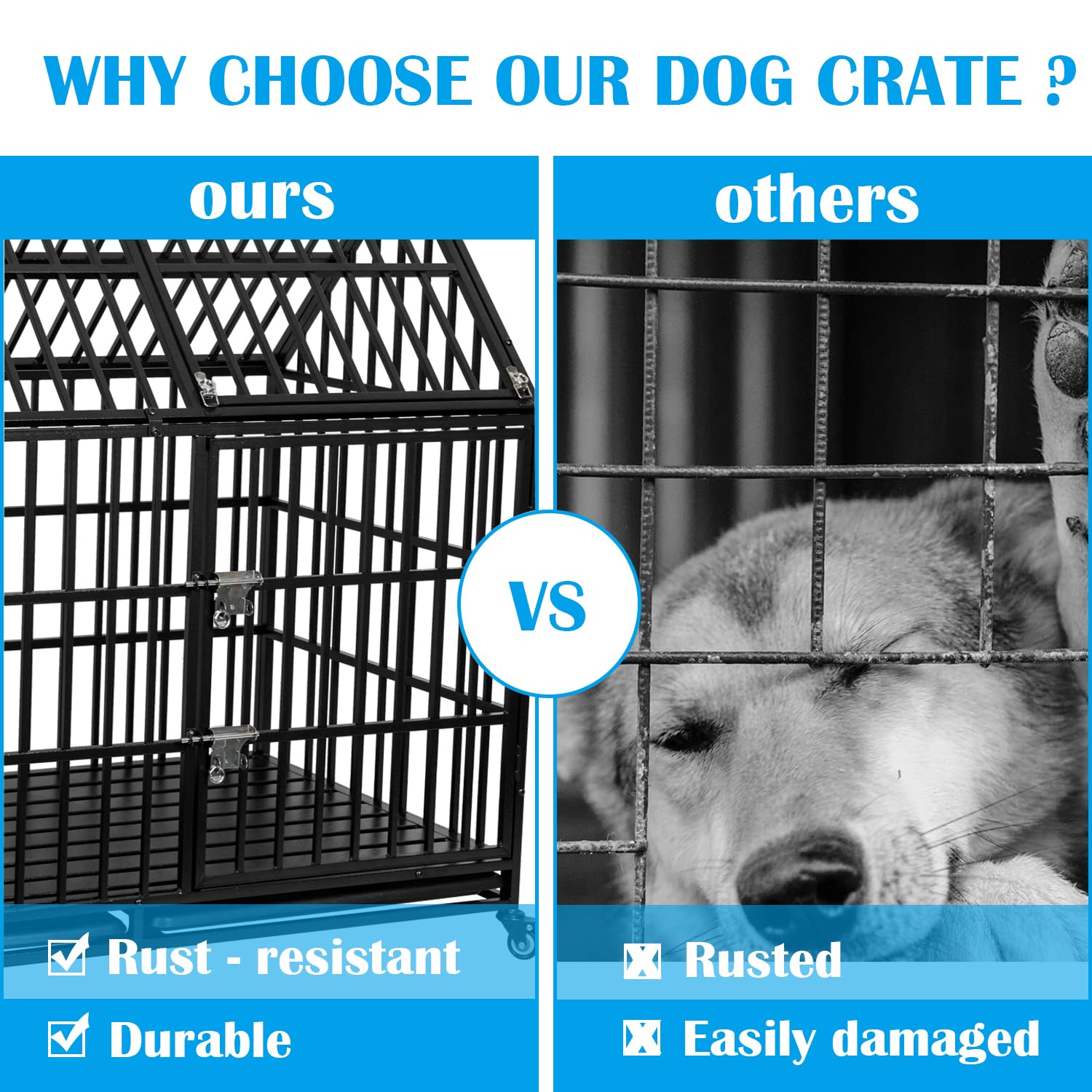 Ufyerutg 50'' Indestructible Heavy Duty Dog Crate, Escape Proof Strong Steel Impact Pet Cage For Extra Large Giant Dogs, High An