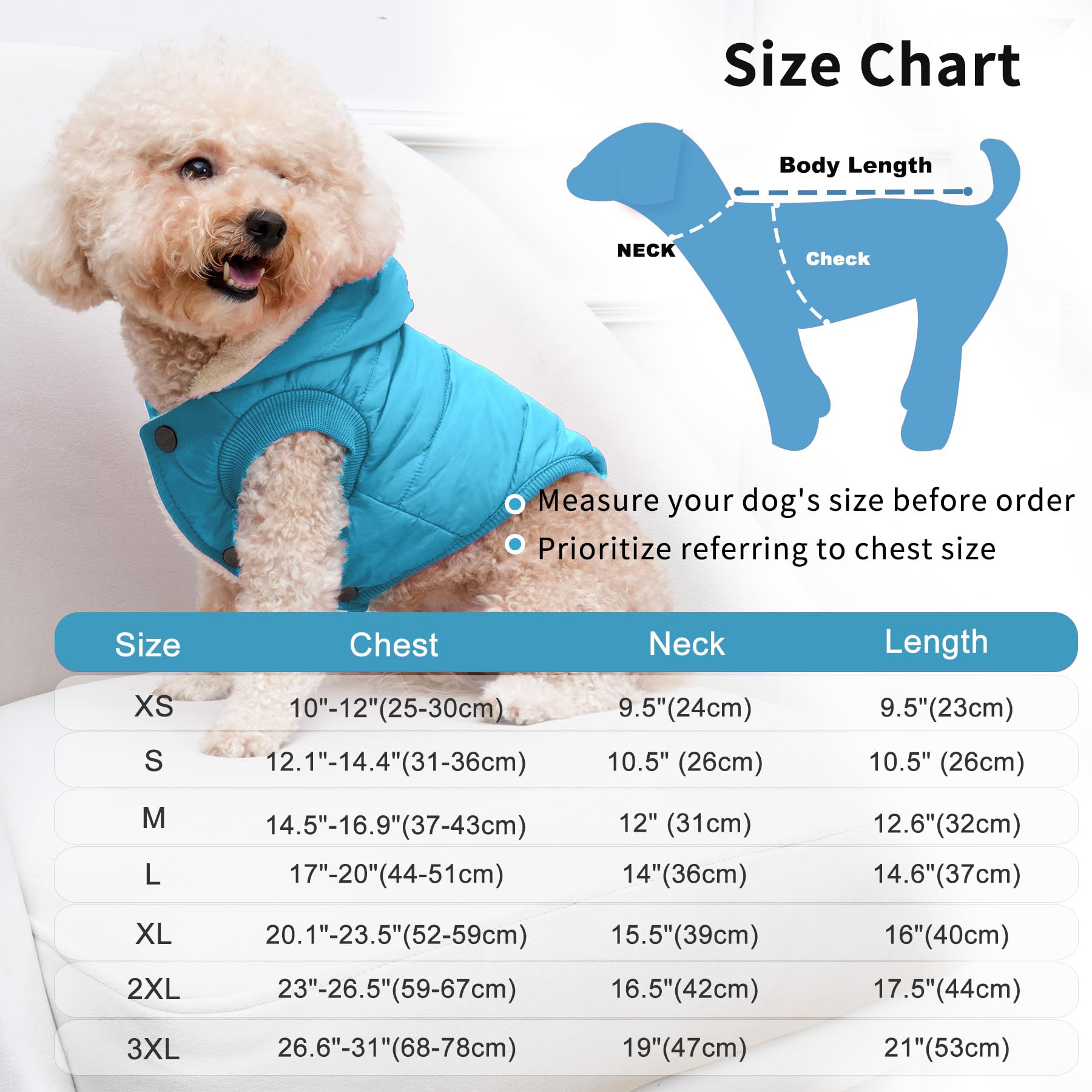 Vecomfy Fleece Lining Extra Warm Dog Hoodie In Winter For Large Dogs Jacket Pet Coats With Hooded,Light Blue Xl