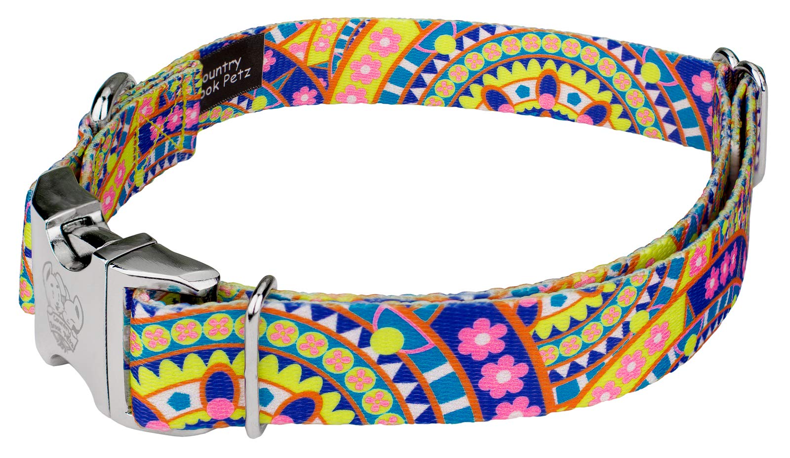 Country Brook Petz - Yellow Boho Mandala Premium Dog Collar And Leash Set - Groovy Collection Featuring Far Out Designs (1 Inch,