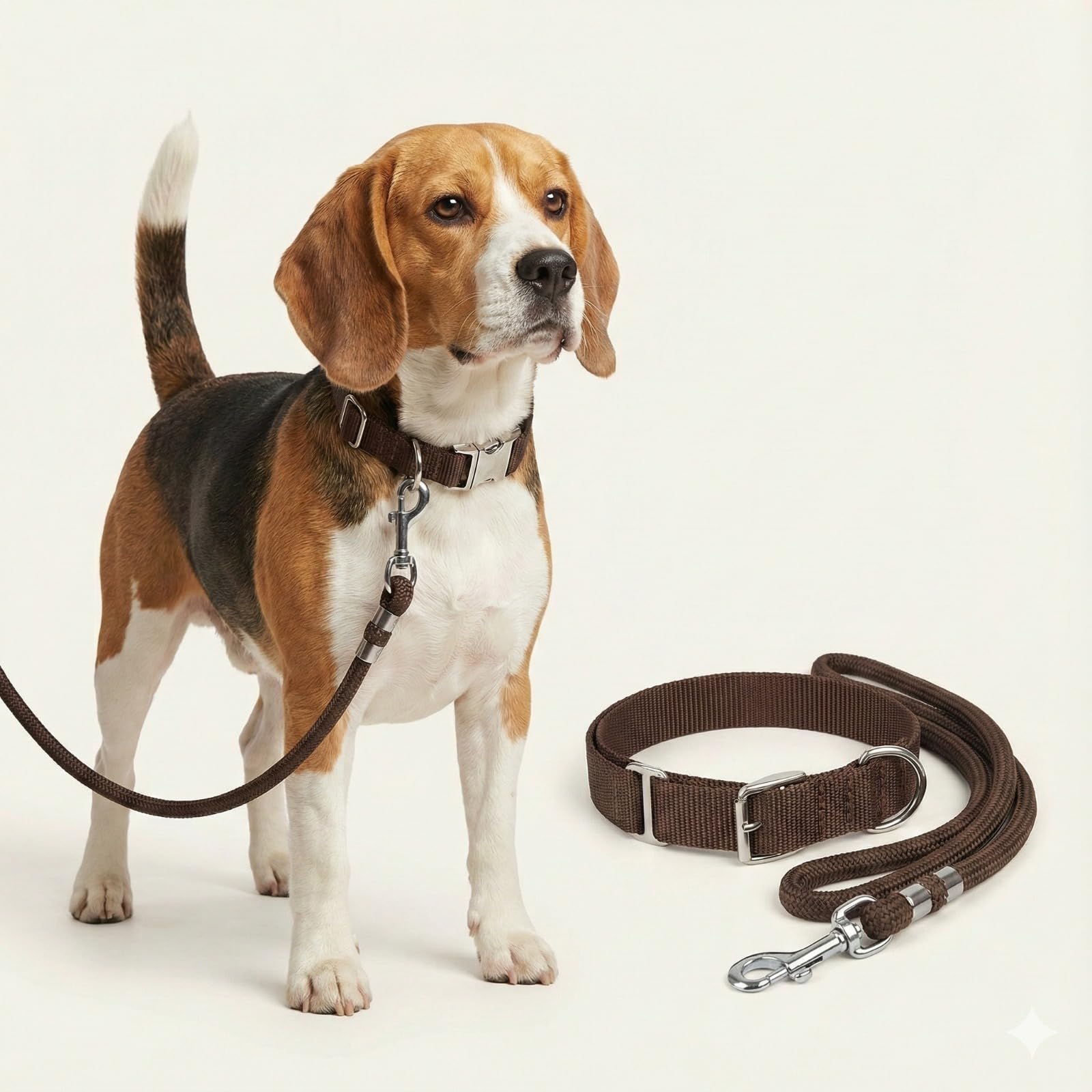 Aas Toys Dog Collar And Leash Rope Combo Set, Adjustable Product For Puppies & All Breeds (Brown, Small)