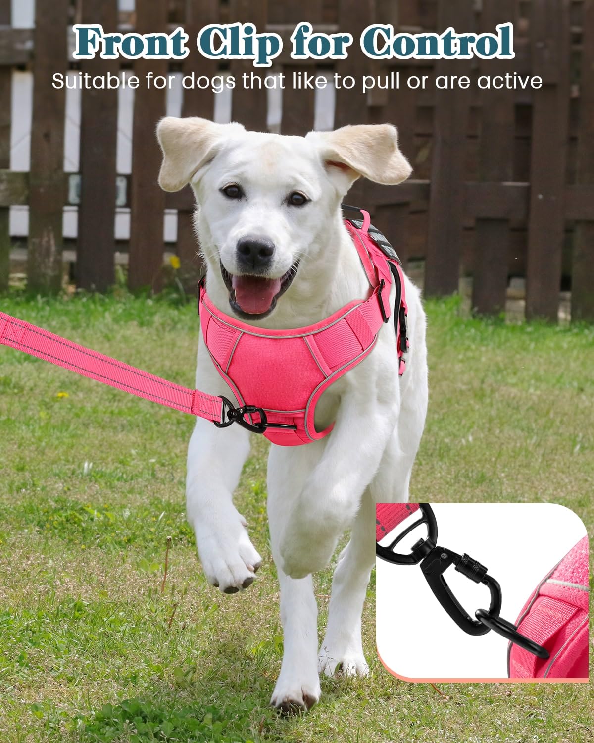 Pink Service Dog In Training Vest Harness For Medium Large Dogs, Reflective Adjustable Heavy Duty Padded Dog Harness, With Front