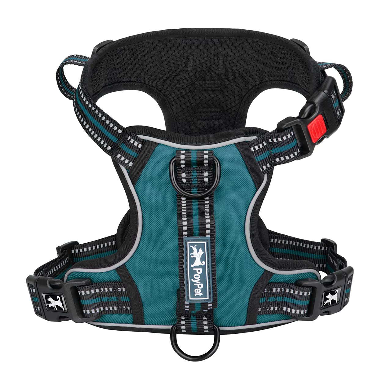 Poypet No Pull Dog Harness, No Choke Front Clip Reflective Dog Vest With Soft Padded Vertical Handle, 3 Leash Attachments For Small Medium Large Dogs (Tumalo Teal,M)