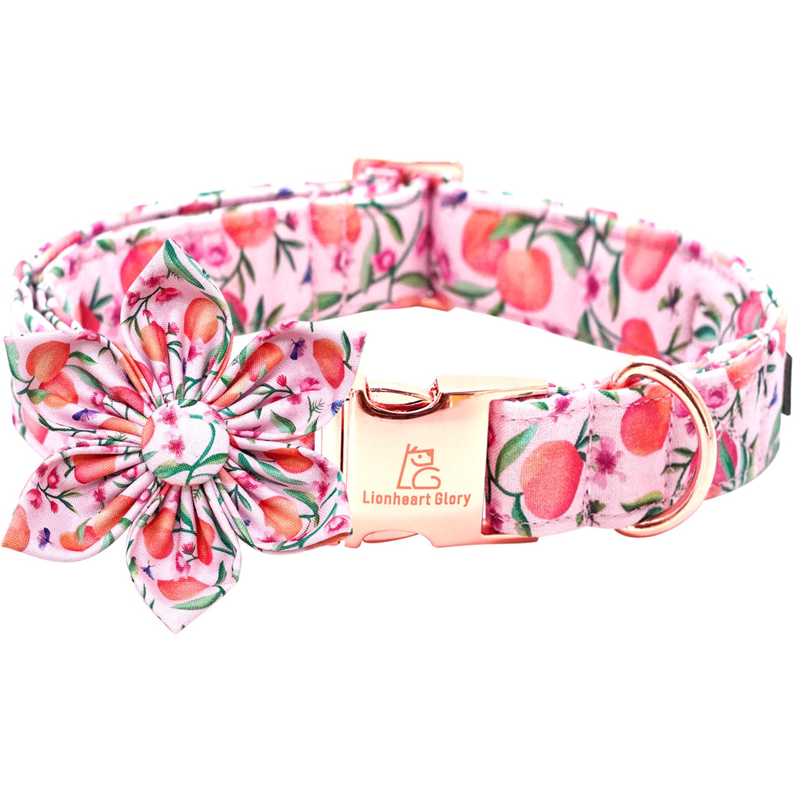 Lionheart Glory Pink Peach Dog Collar with Soft Durable Adjustable Bows
