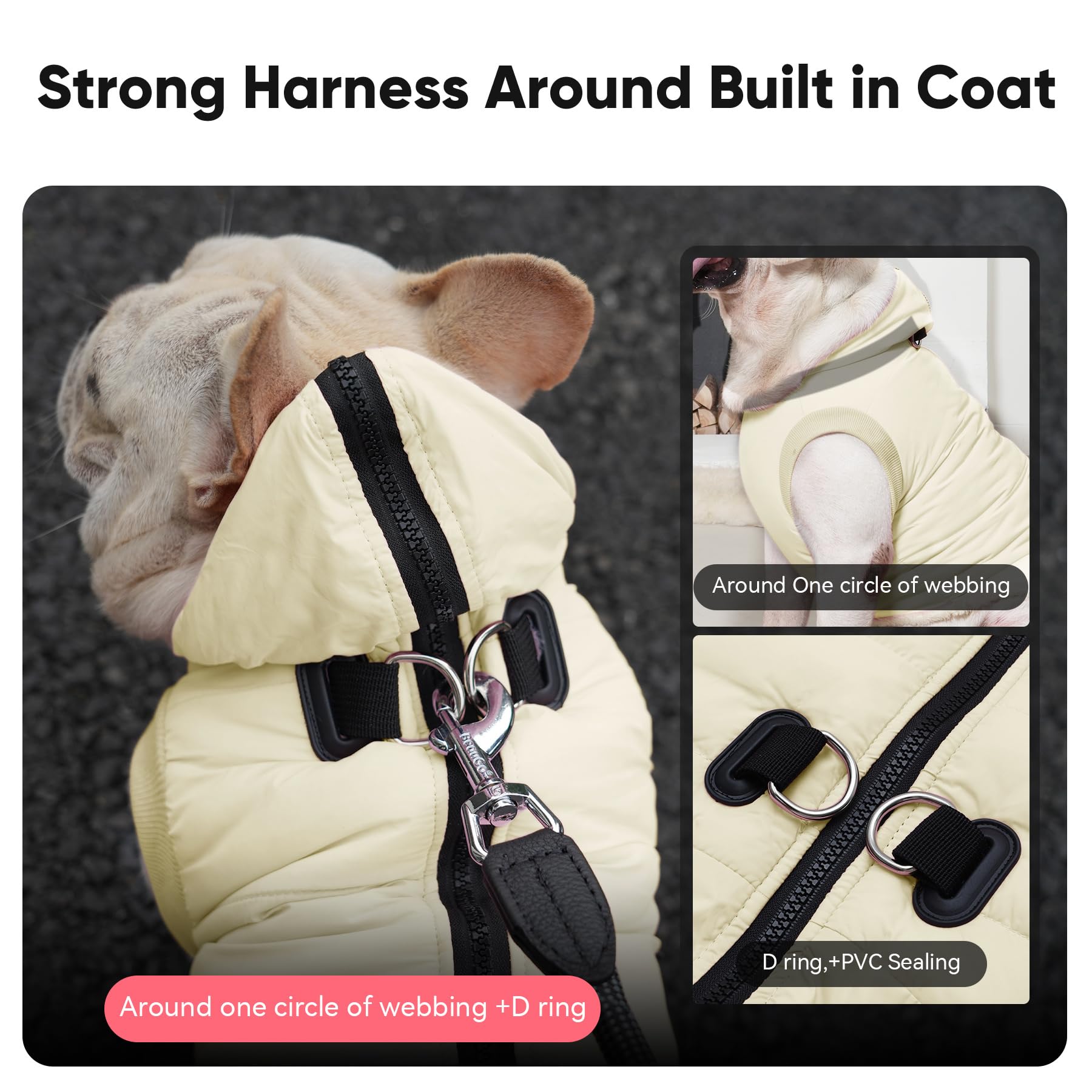 Vecomfy Fleece Lining Dog Hoodie With Harness Built In,Extra Warm Medium Dog Jacket In Winter Doggie Coats With Hooded,Light Yellow Xl