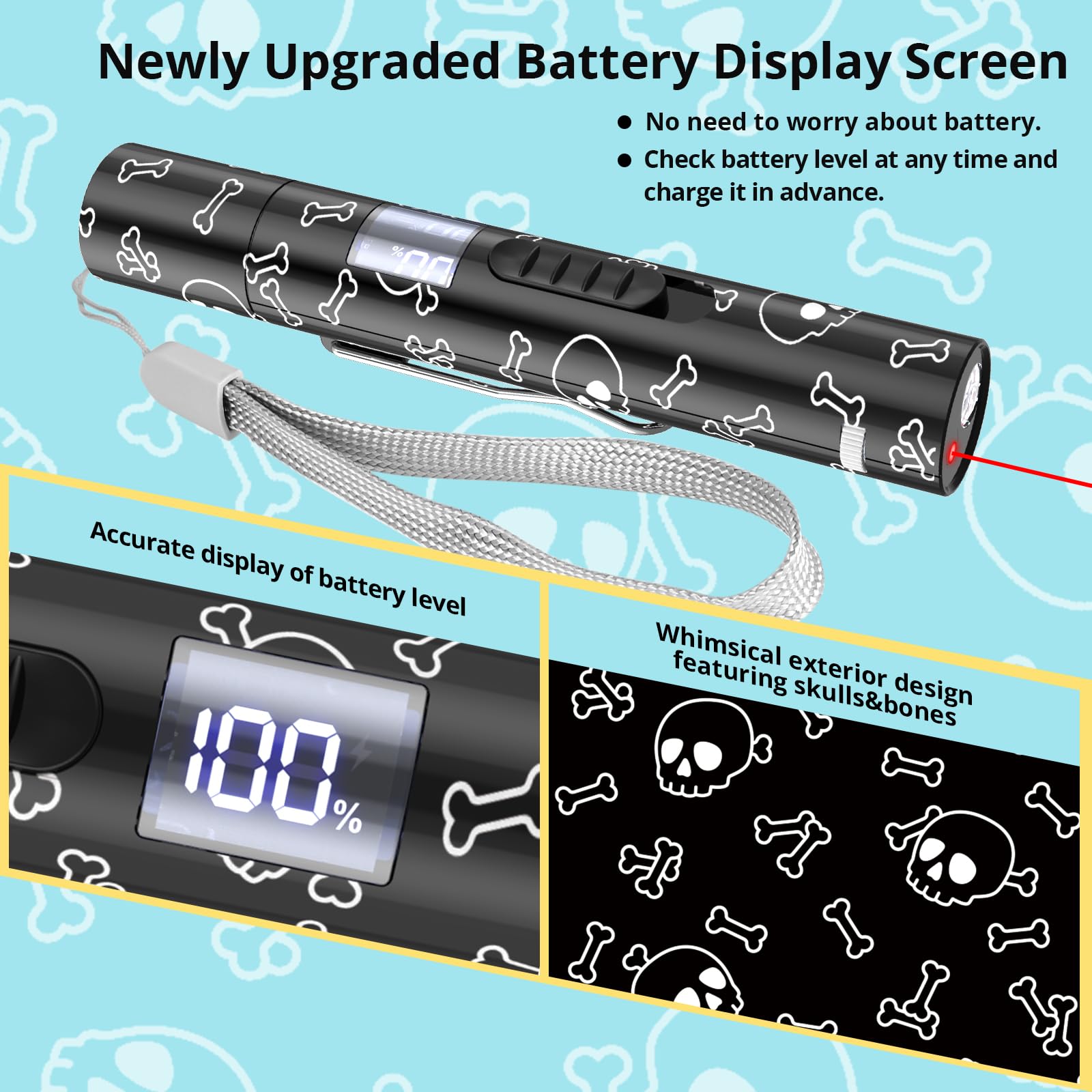 Cat Toy Pointer for Indoor Cats, Battery Level Display Screen, USB Rechargeable Kitten Toys with 7 Adjustable Patterns, Interact