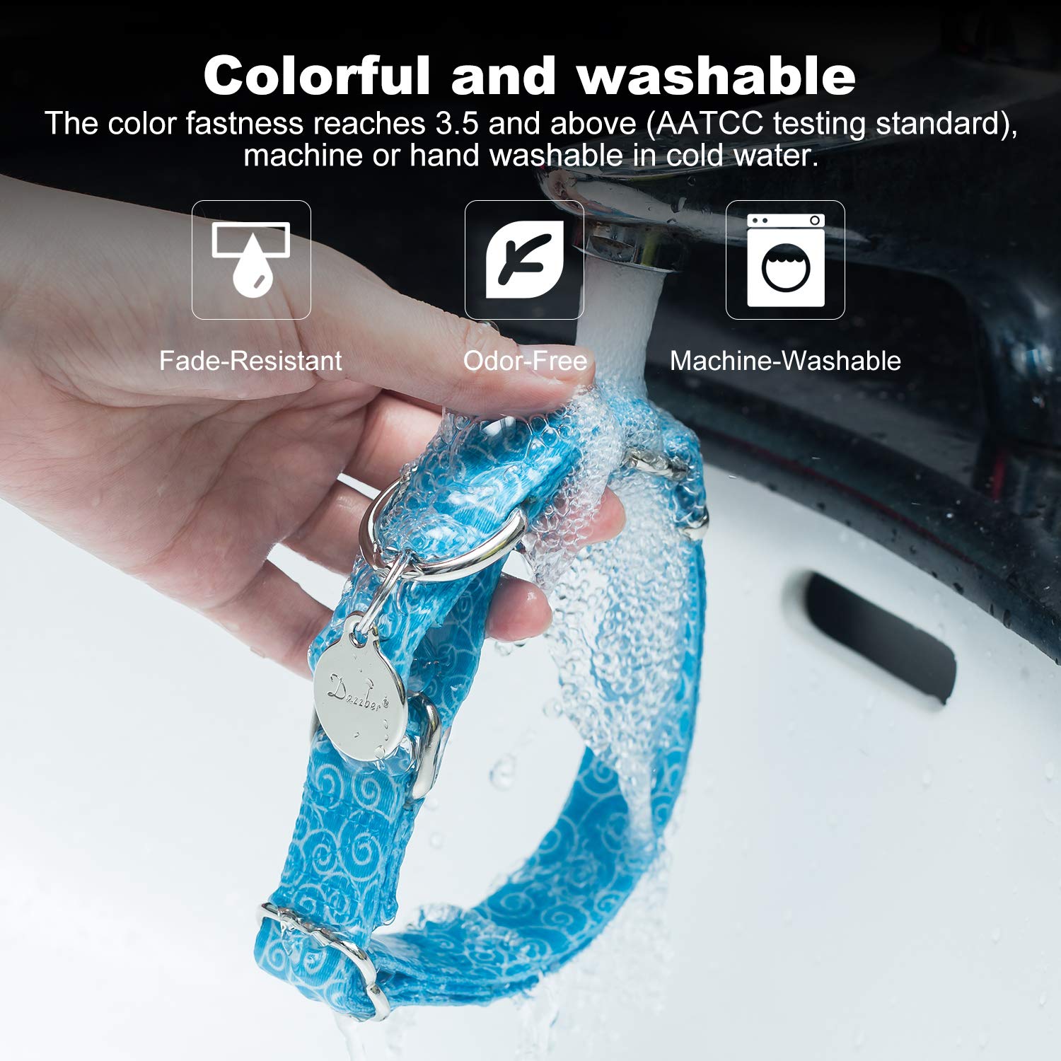 Dazzber Martingale Collar Nylon Dog Collar No Pull Pet Collar Heavy Duty For Medium And Large Dogs, Adjustable 14 Inch - 21 Inch, Sky Blue