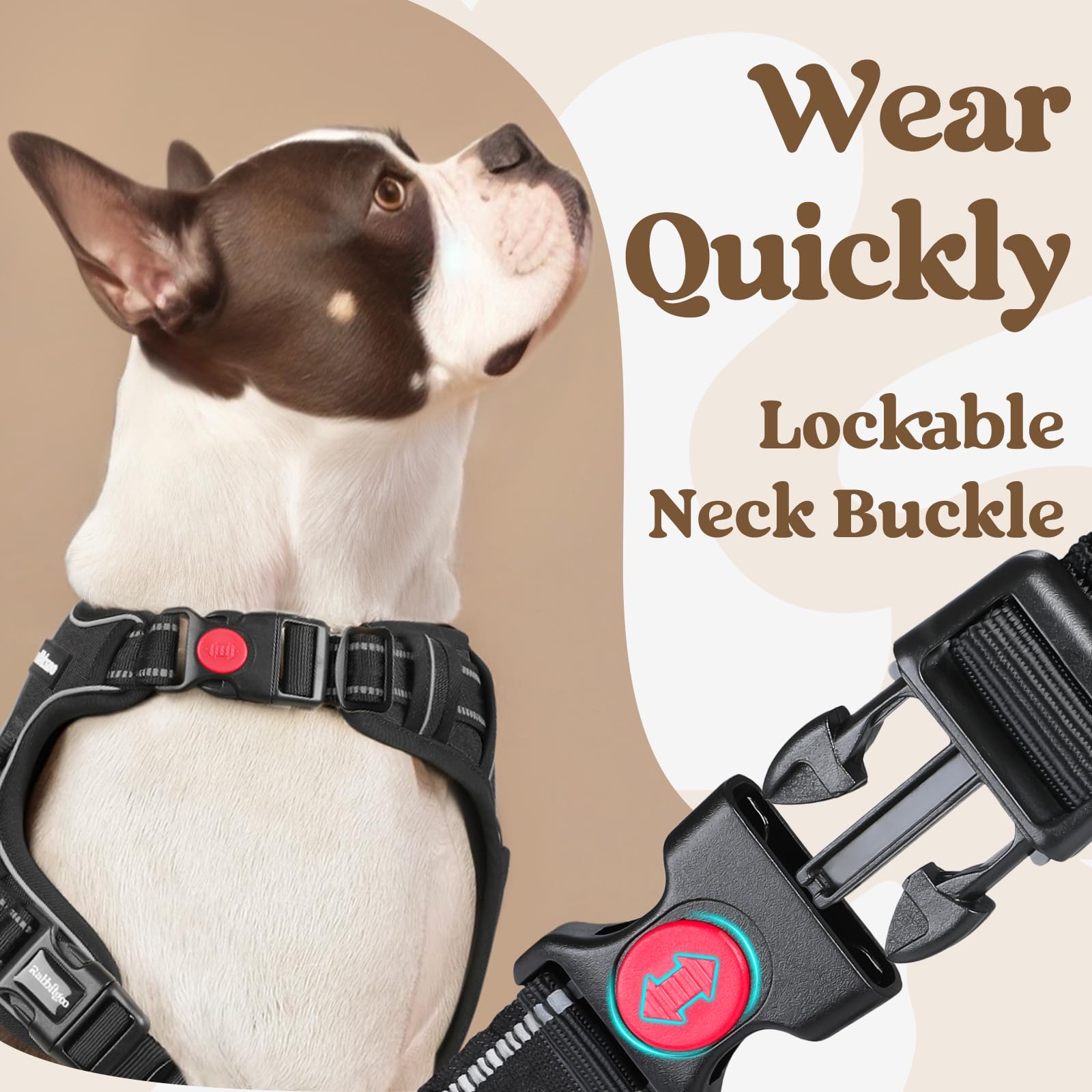 Rabbitgoo Dog Harness Small Sized, No Pull Pet Harness With 3 Buckles, Adjustable Soft Padded Pooch Vest With Instant Control Handle, Easy Walking Reflective Pet Vest For Small Dogs, Black, S