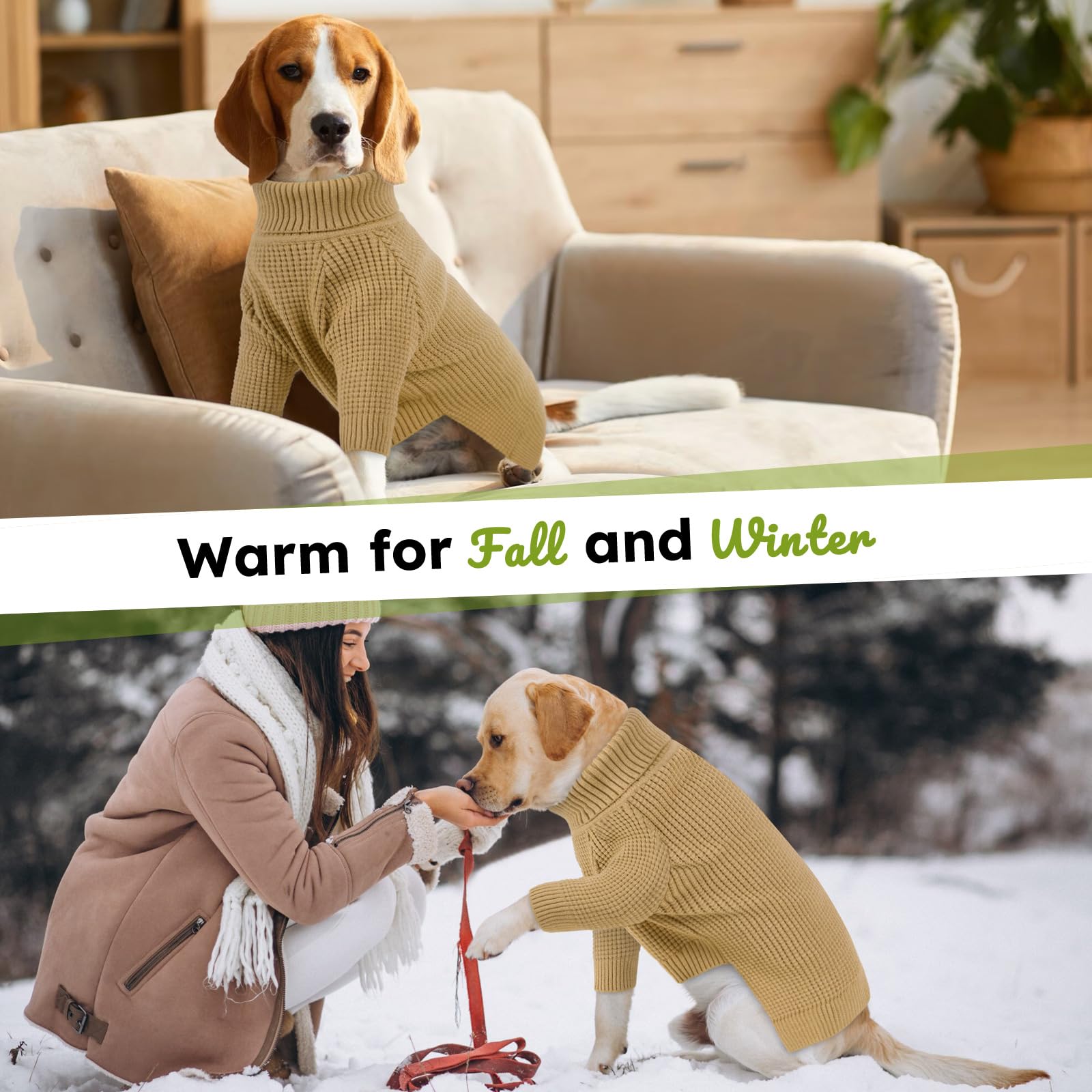Queenmore Large Dog Sweater, Long Sleeve Knitted Dog Sweater With Check Pattern, Fall Winter Warm Pet Sweaters, Solid Pull-On Pe