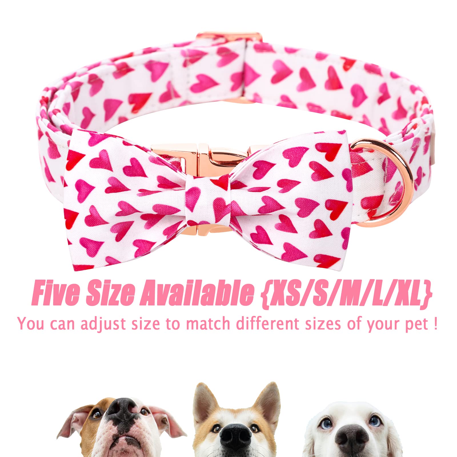 Babole Pet Valentine'S Day Dog Collar With Bow Tie, White Red Love Male Dog Collar With Safety Metal Buckle Adjustable Puppy Collars For Small Medium Large Boy & Girl Dog,M-Neck 13.5'-22'