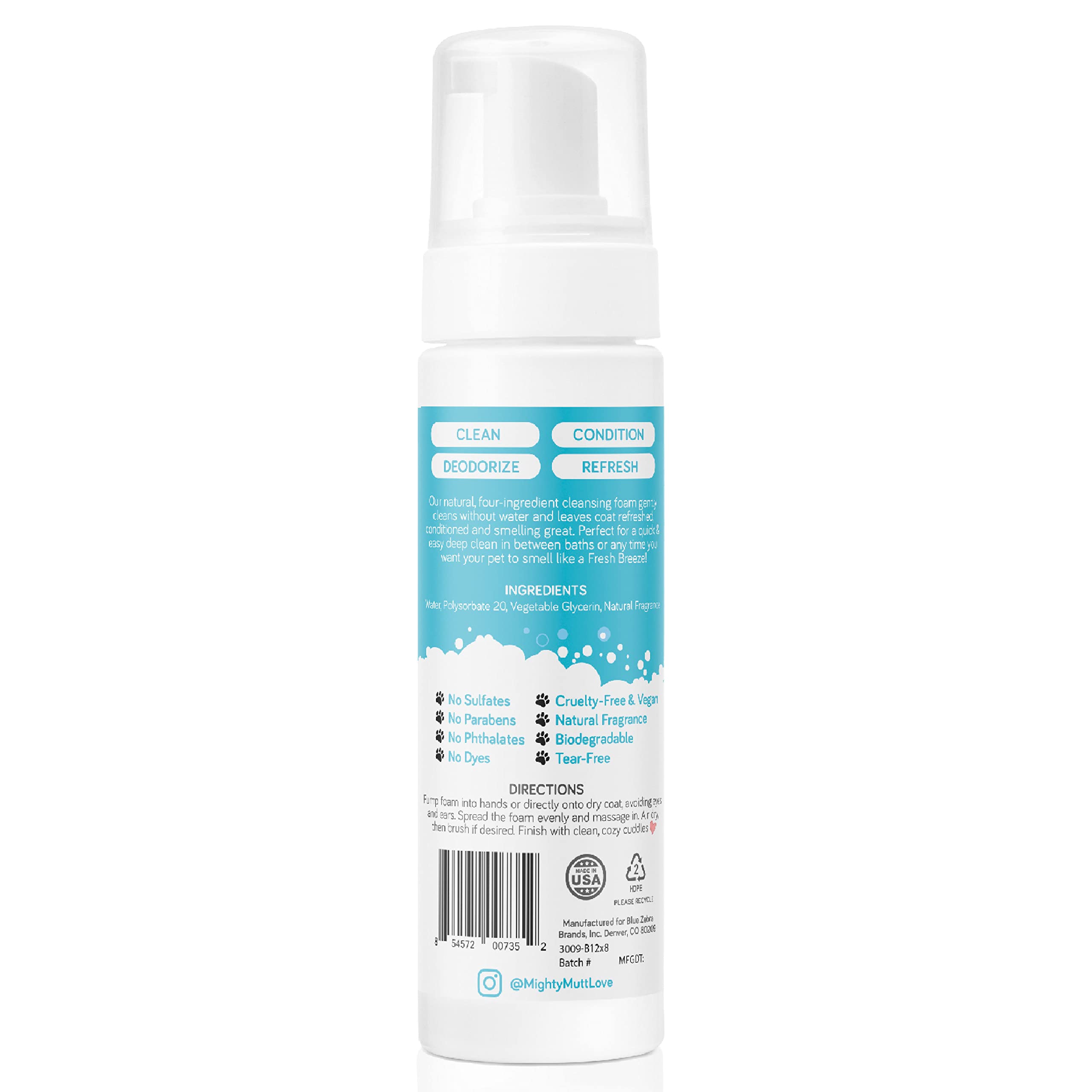 Mighty Mutt Hypoallergenic Waterless Shampoo for Dogs | Dry Shampoo for Dogs | Waterless Foam No Rinse | Anti-Itch, Soothing and