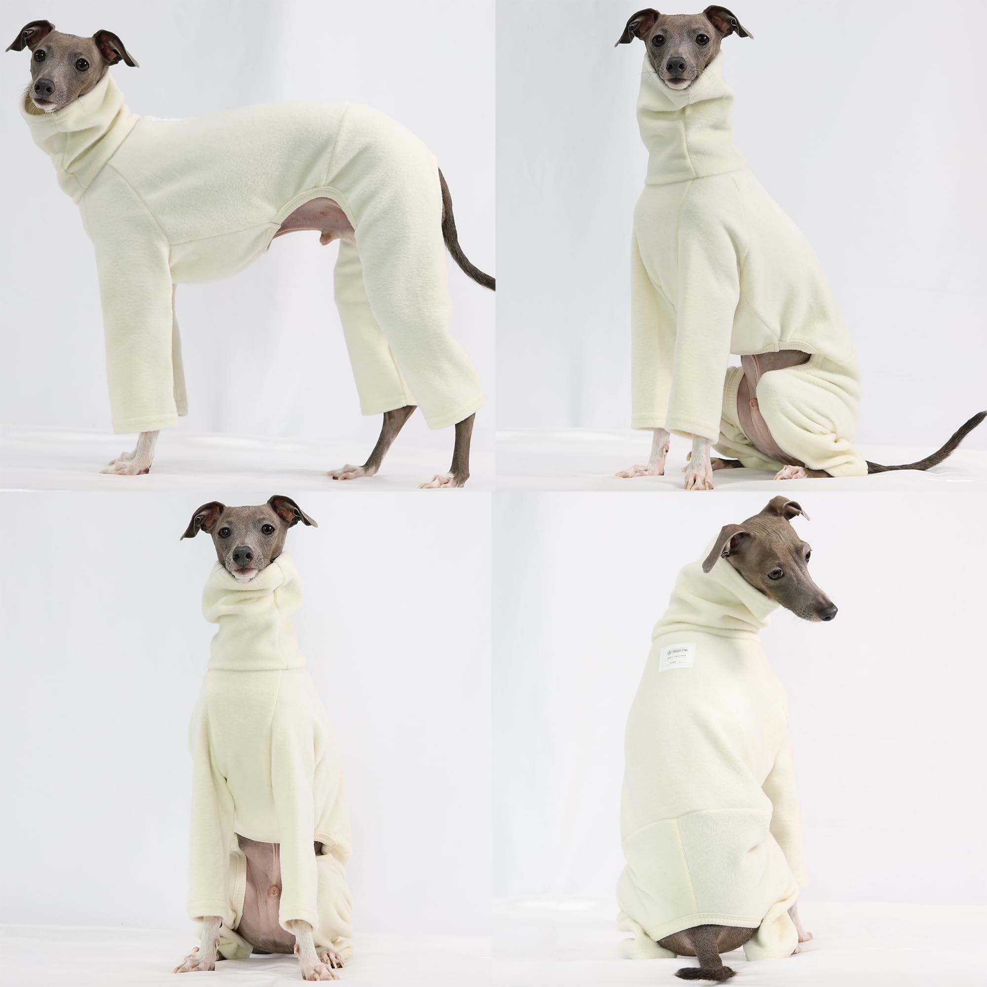 D Doggy Star Italian Greyhound Clothes Sweater Fleece Basic Onesie Whippet For Dog Turtleneck Outfits Coat (3Xl,Flce Ivory)