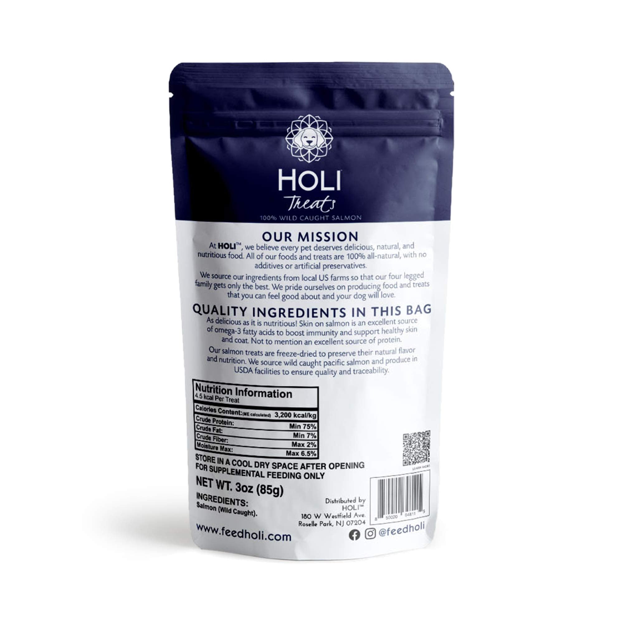 HOLI Freeze Dried Salmon Dog Treats - with Omega 3 and 6 Fish Oil - All Natural Dog Treats - Human Grade - Wild Caught Skin on S