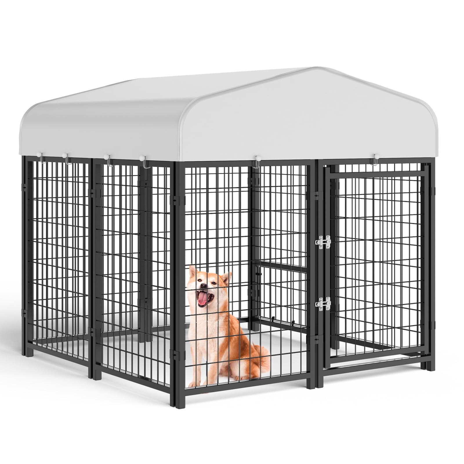 SINO LUBAN Outdoor Dog Kennel Outside Run with Doggy Door, Swivel Feeder&Roof - 5x5x5 Large Dog Kennels Pens Outside for Medium/