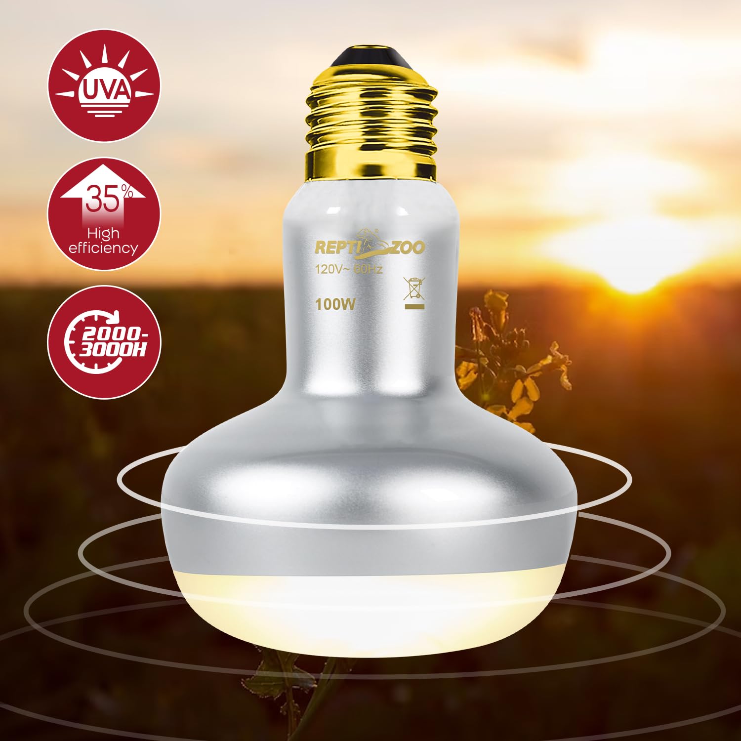 Reptizoo Reptile Heat Lamp Bulb And Uvb 10.0 Reptile Light Combo Pack, 100W Intense Basking Spot Light Uva Heat Lamp Bulb, 26W E