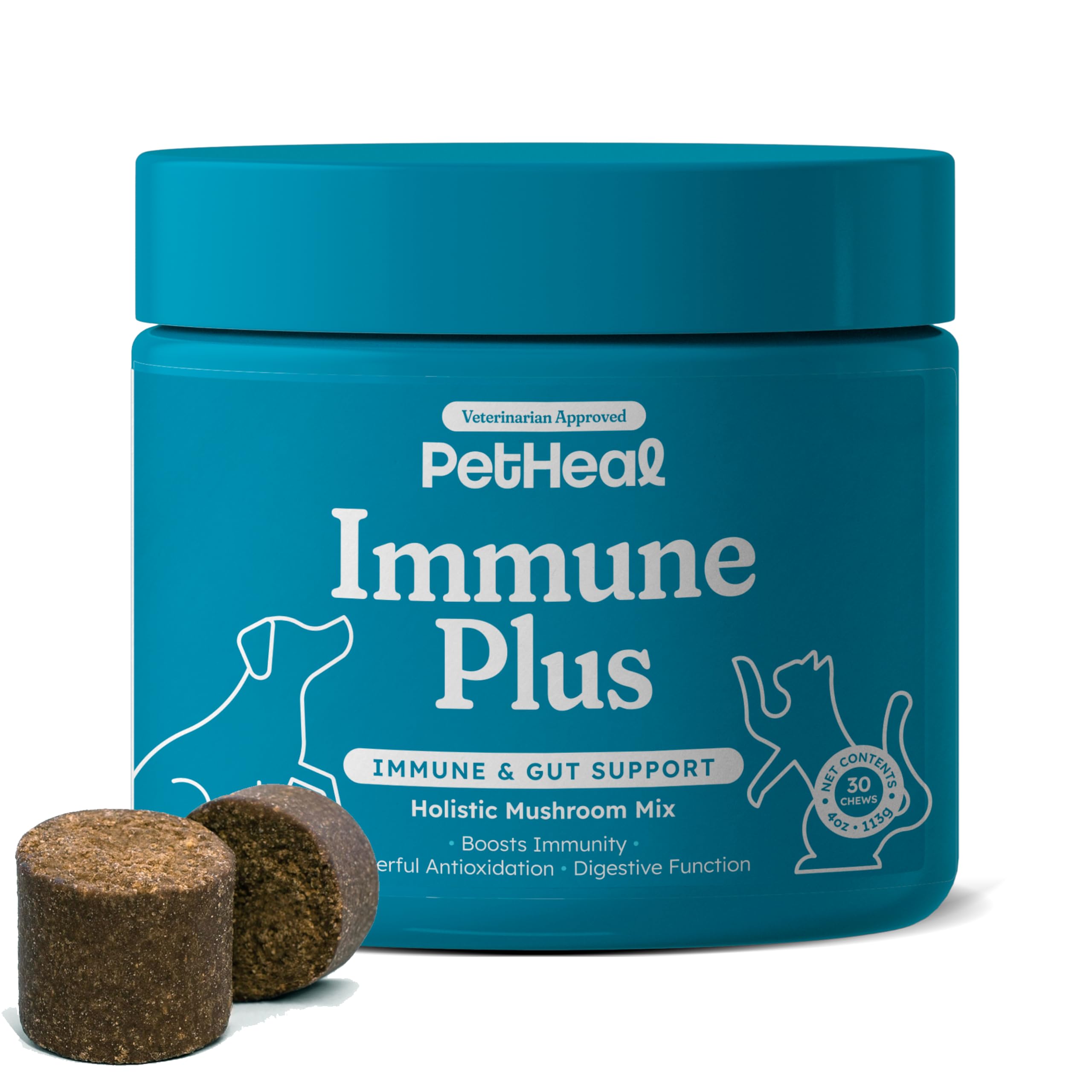 PetHeal Immune Plus Chews for Dogs - Vet-Reviewed - Supports Immunity, Energy & Liver Health with Turkey Tail, Reishi & Milk Thi
