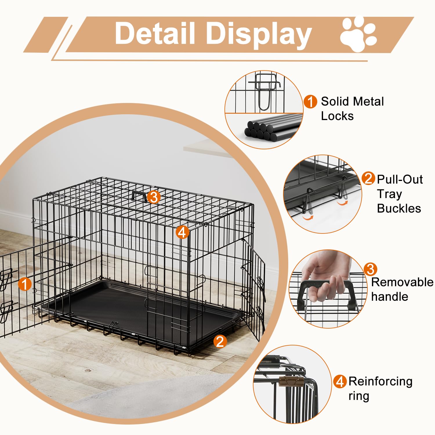 FDW 30inch Dog Crate Pet Cage with Metal Folding Design Plastic Tray Indoor Outdoor Dog Kennel Cage for Small and Medium Dogs,Bl
