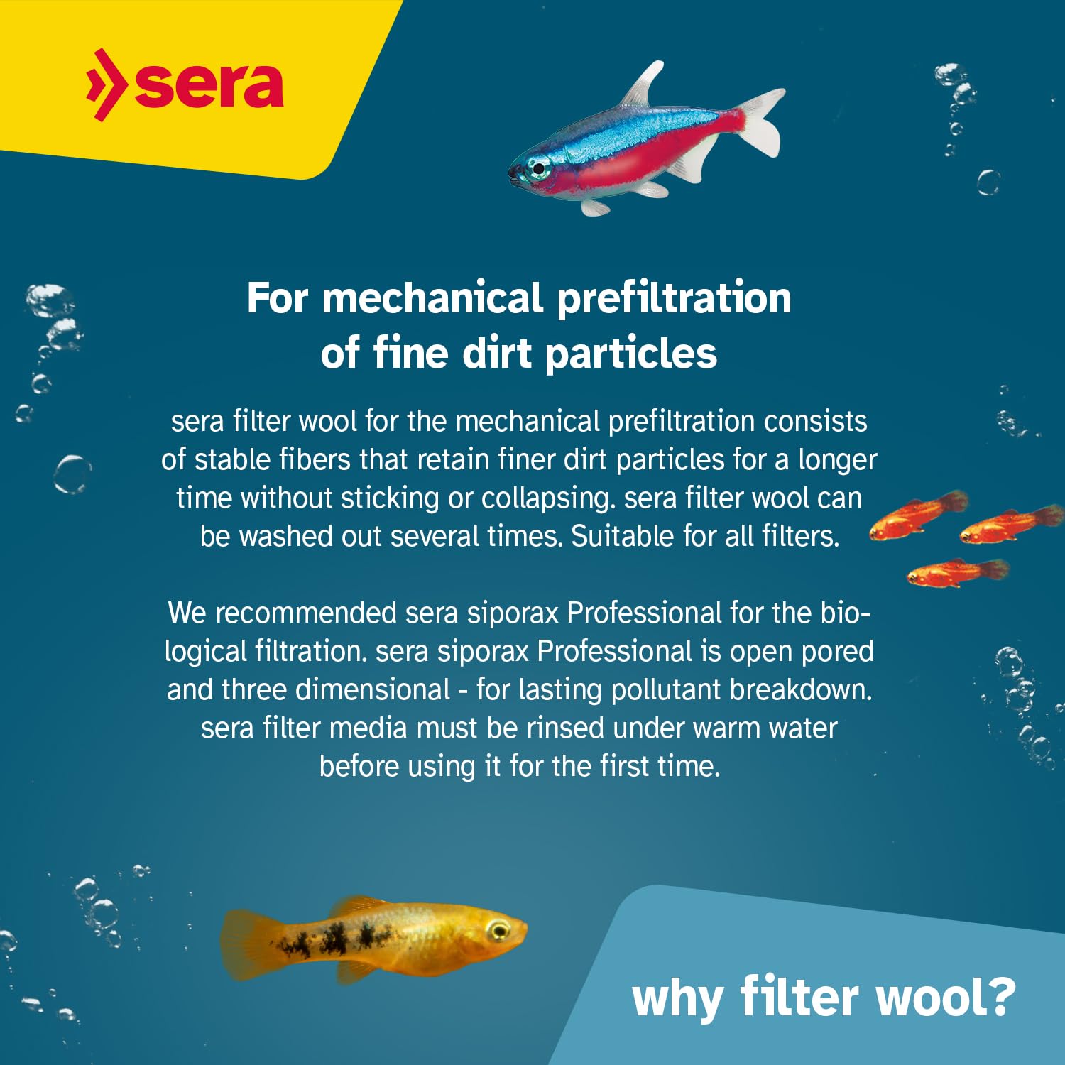 Sera Filter Wool | Mechanical Pre-Filter For Enhanced Aquarium Water Clarity | Reusable & Eco-Friendly | Compatible With All Filters | For Fresh & Saltwater Tanks | Easy Maintenance | High Capacity