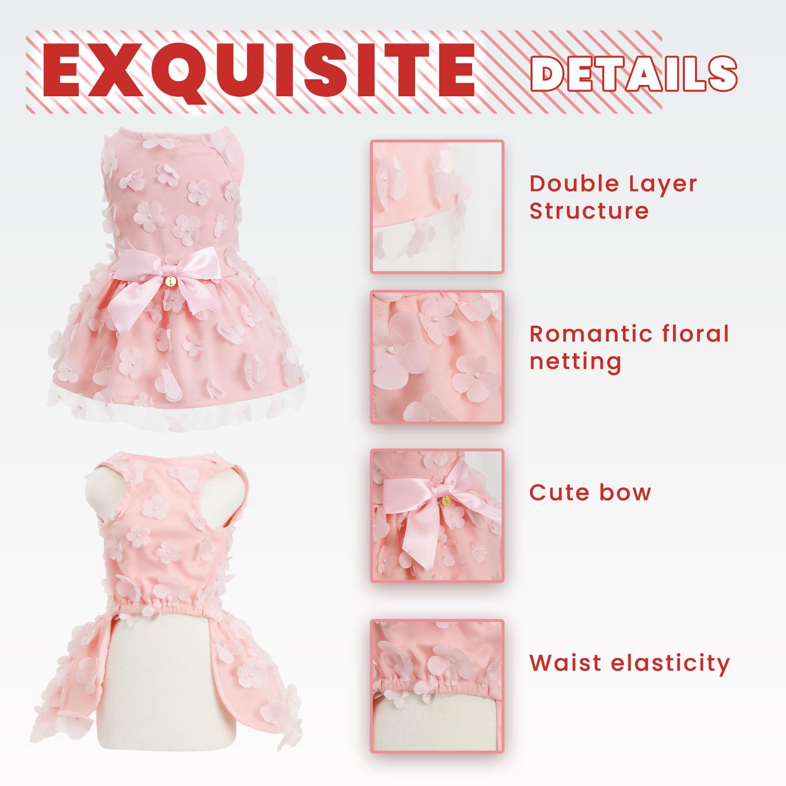 Laifug Dog Dress Puppy Print Princess Dog Dress Cute Party Wear (Pink, L)