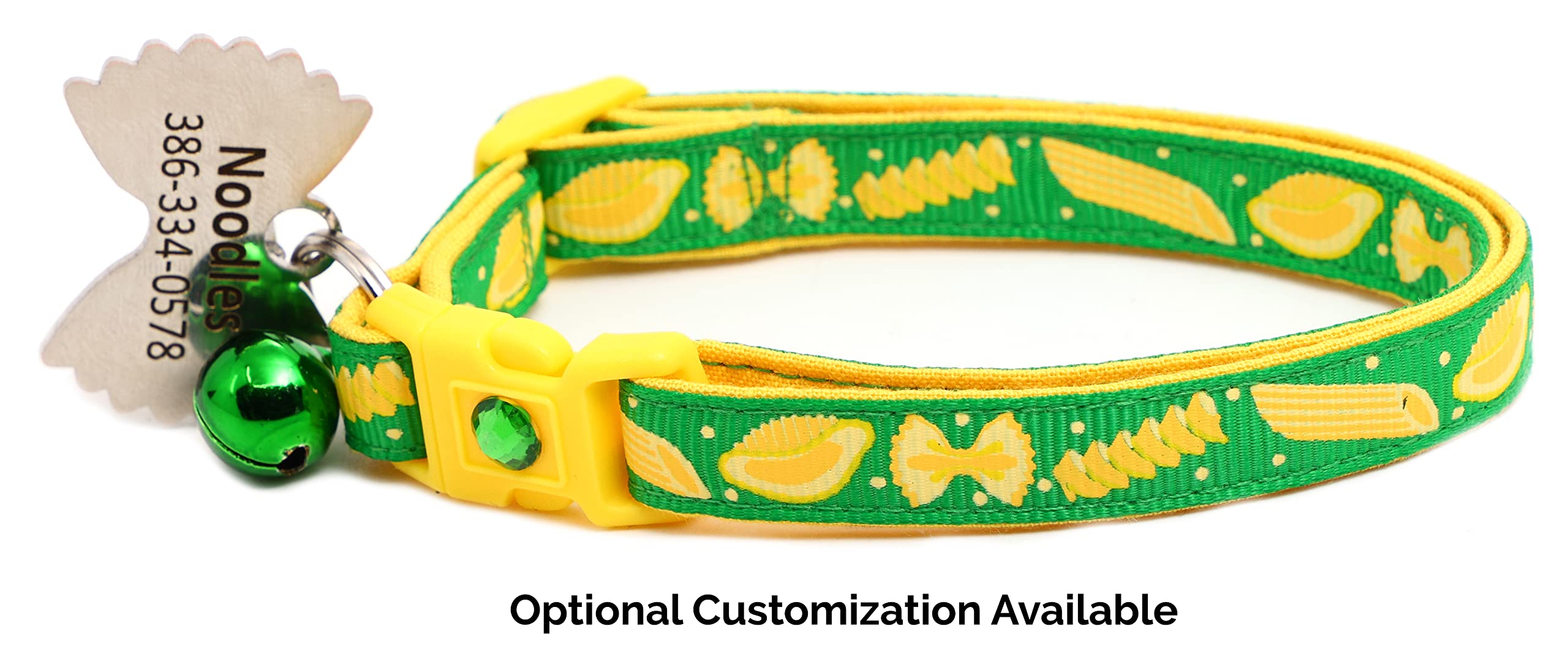 Noodle Cat Collar - Safety - Breakaway - Charm And Bell - Pugs2Persians (Large(10Lbs & Up), Green)