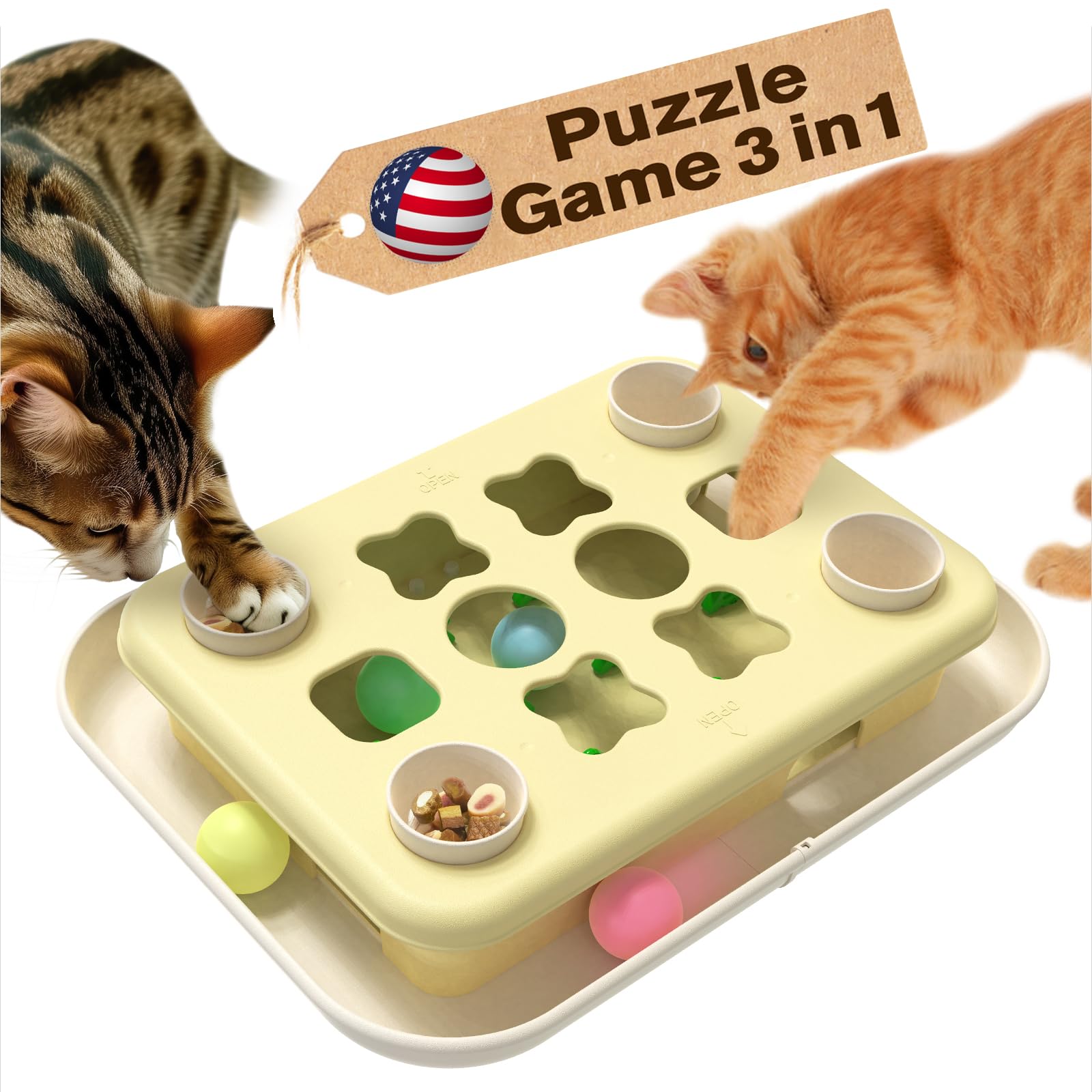 KADTC Cat Puzzle Games Level 3 in 1 Intelligence Mind Game Track Balls Kitten Food Puzzles Toy For Indoor Cats Sensory Activity 
