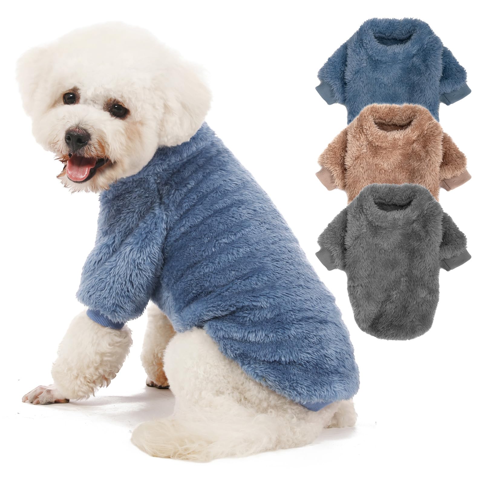 Kyaringtso Dog Sweater, 3 Pack Dog Sweaters For Small Dogs, Dog Clothes For Small Dogs Girl Boy, Ultra Soft And Warm Puppy Sweater Dog Coat For Winter Christmas (Medium, Blue+Lt Coffee+Dark Grey)