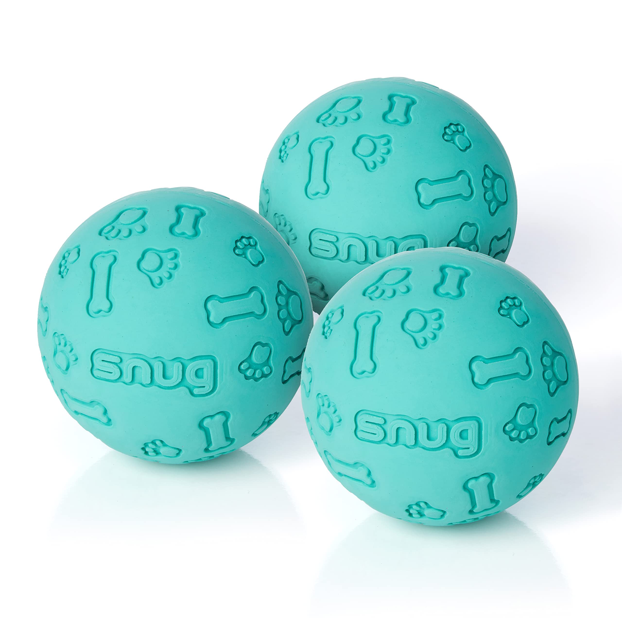 Snug Rubber Dog Balls for Small and Medium Dogs - Tennis Ball Size - Virtually Indestructible (3 Pack - Aqua)