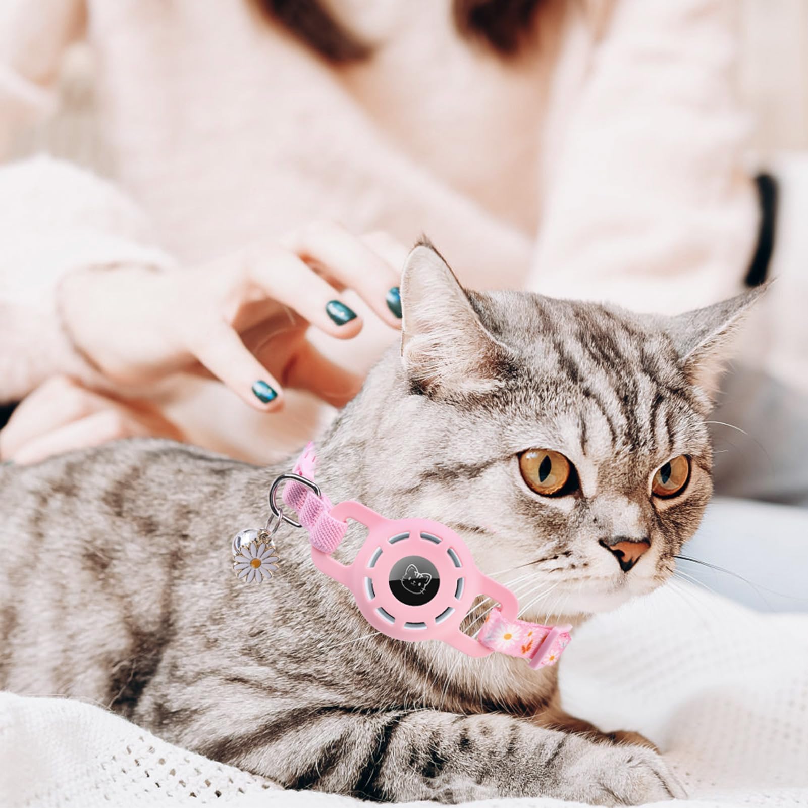 Bingpet Airtag Cat Collar With Bells, Upgraded Safety Elastic Cat Collar With Airtag Cat Collar Holder, Anti-Lost Cat Collars For Girl Boy Cats, Anti-Suffocation Kitty Puppy Collars
