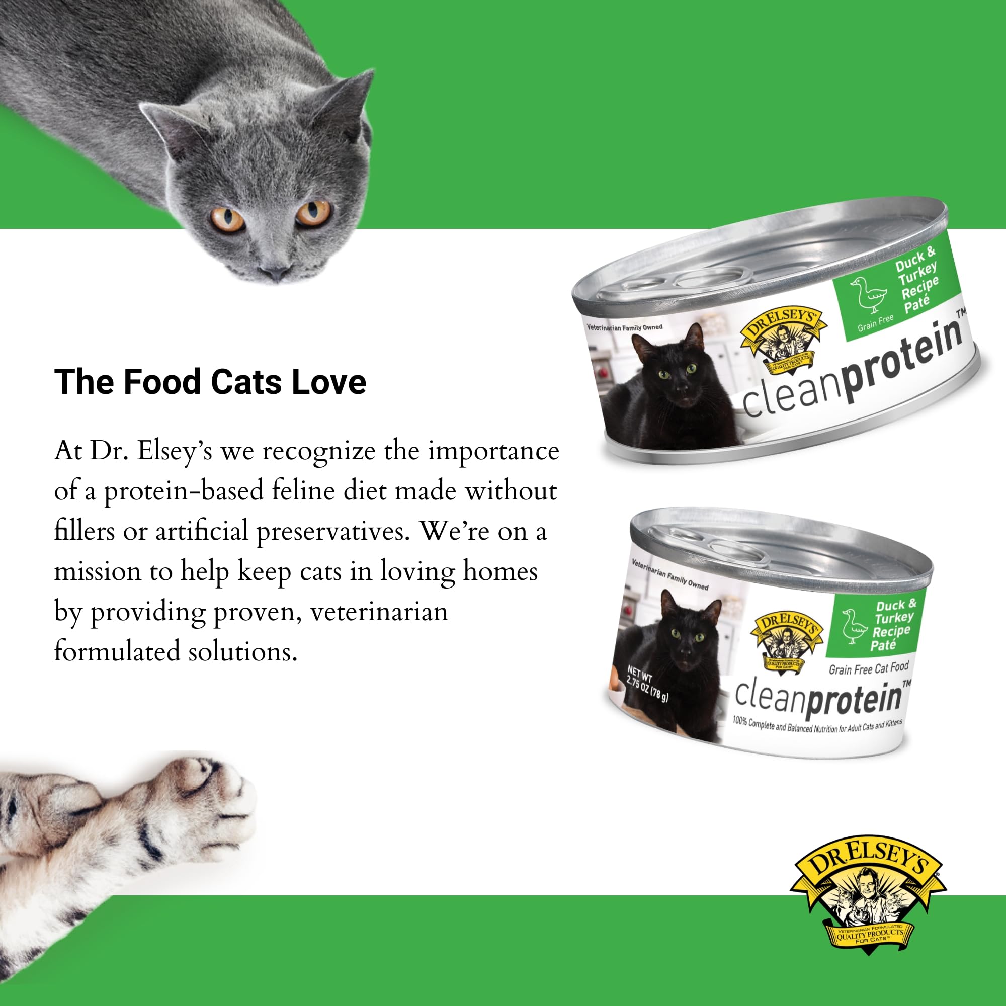 Dr. Elseys cleanprotein Duck & Turkey Recipe Wet Cat Food, 2.75 oz Can (Case of 24)